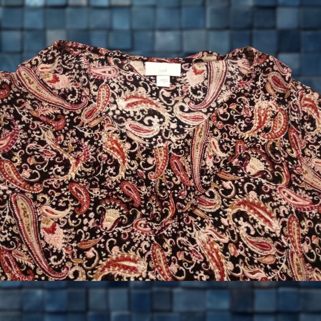 J. Jill J.Jill Blouse Womens XS Long Sleeve Multicolor Paisley V-Neck Pullover Rayon Shirt Size XS / US 0-2 / IT 36-38 - 1 Thumbnail