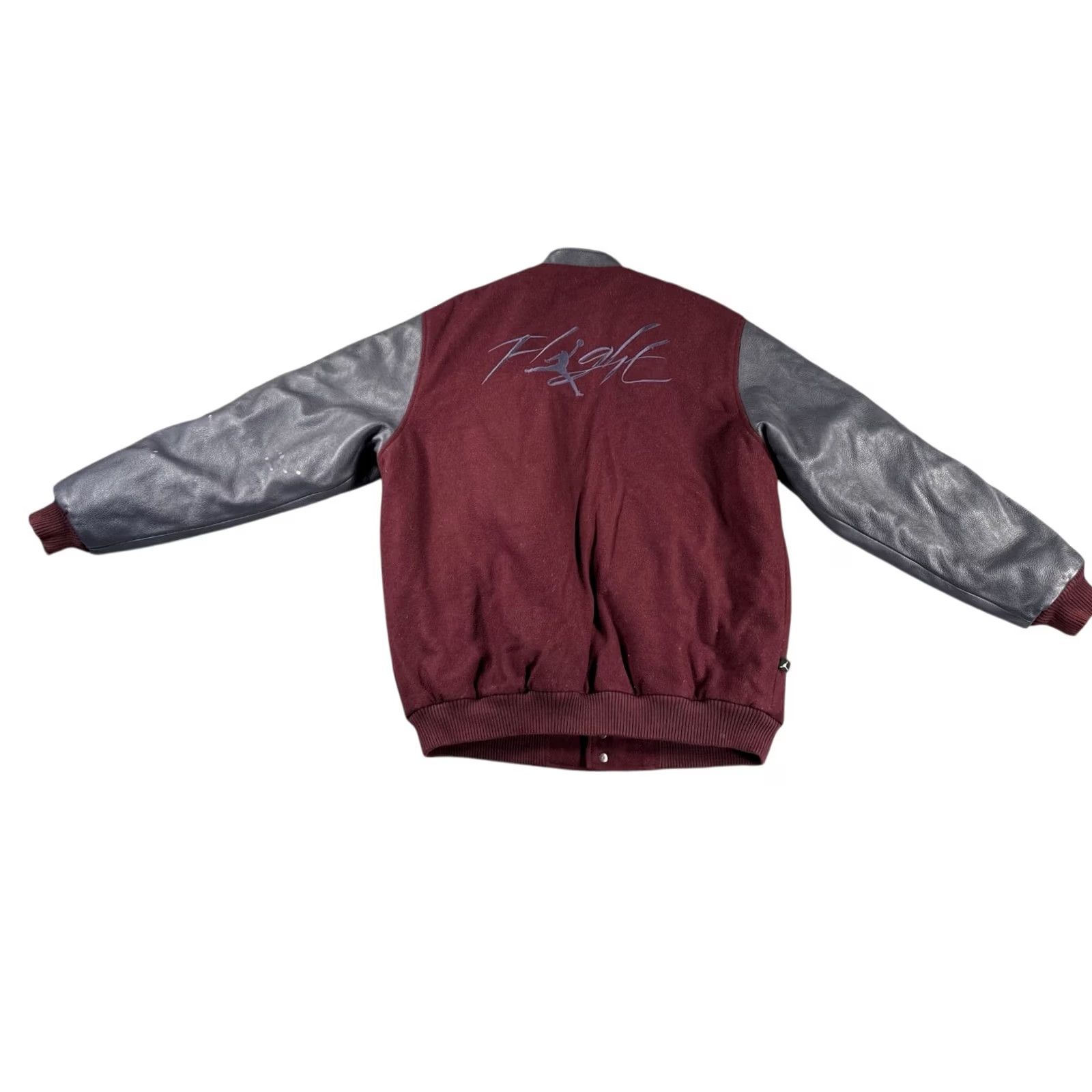 Jordan Brand VINTAGE Jordan Flight Varsity Jacket Mens Large Burgundy Charcoal Jumpman Wool Leather Size US L / EU 52-54 / 3 - 2 Thumbnail