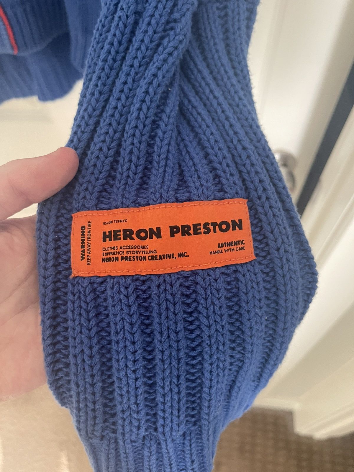 Heron Preston Logo Patch Cable Knit Design Switch Blue Sweater Size US L / EU 52-54 / 3 - 3 Thumbnail