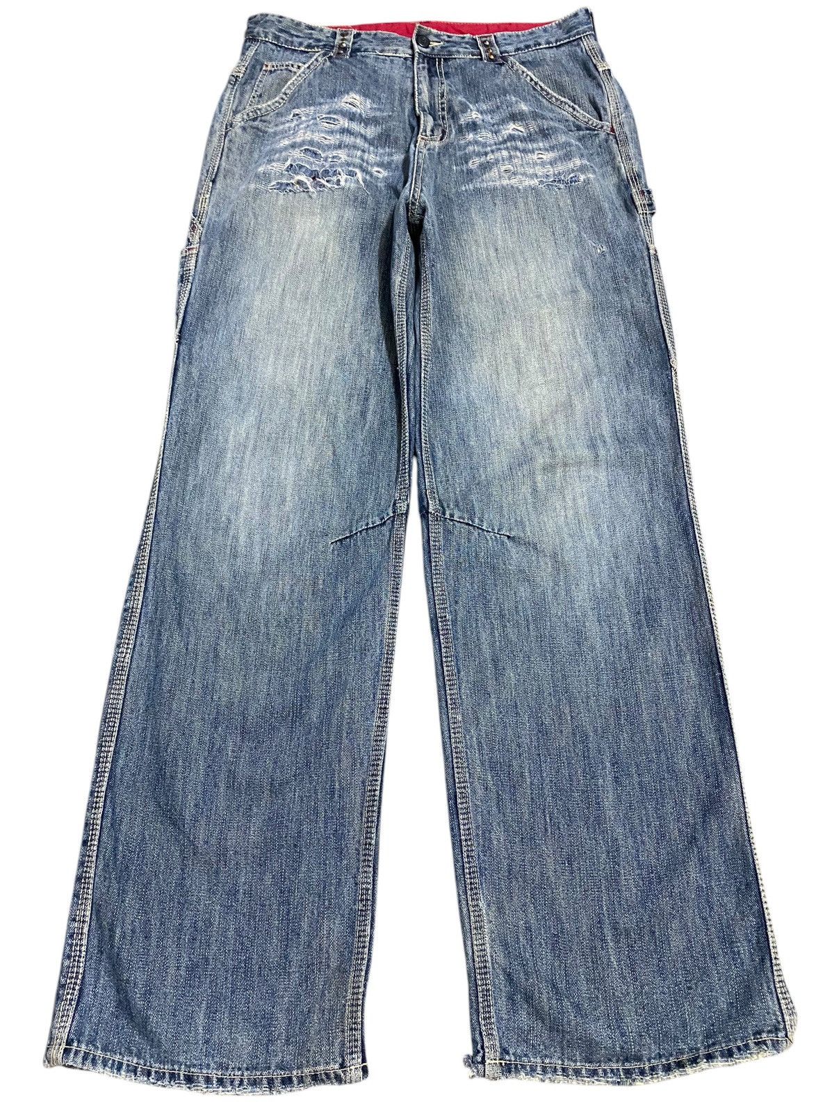 Japanese Brand Vintage Japanese Brand Blue Wash Distressed Punk Baggy Jeans Size US 34 / EU 50 - 1 Thumbnail