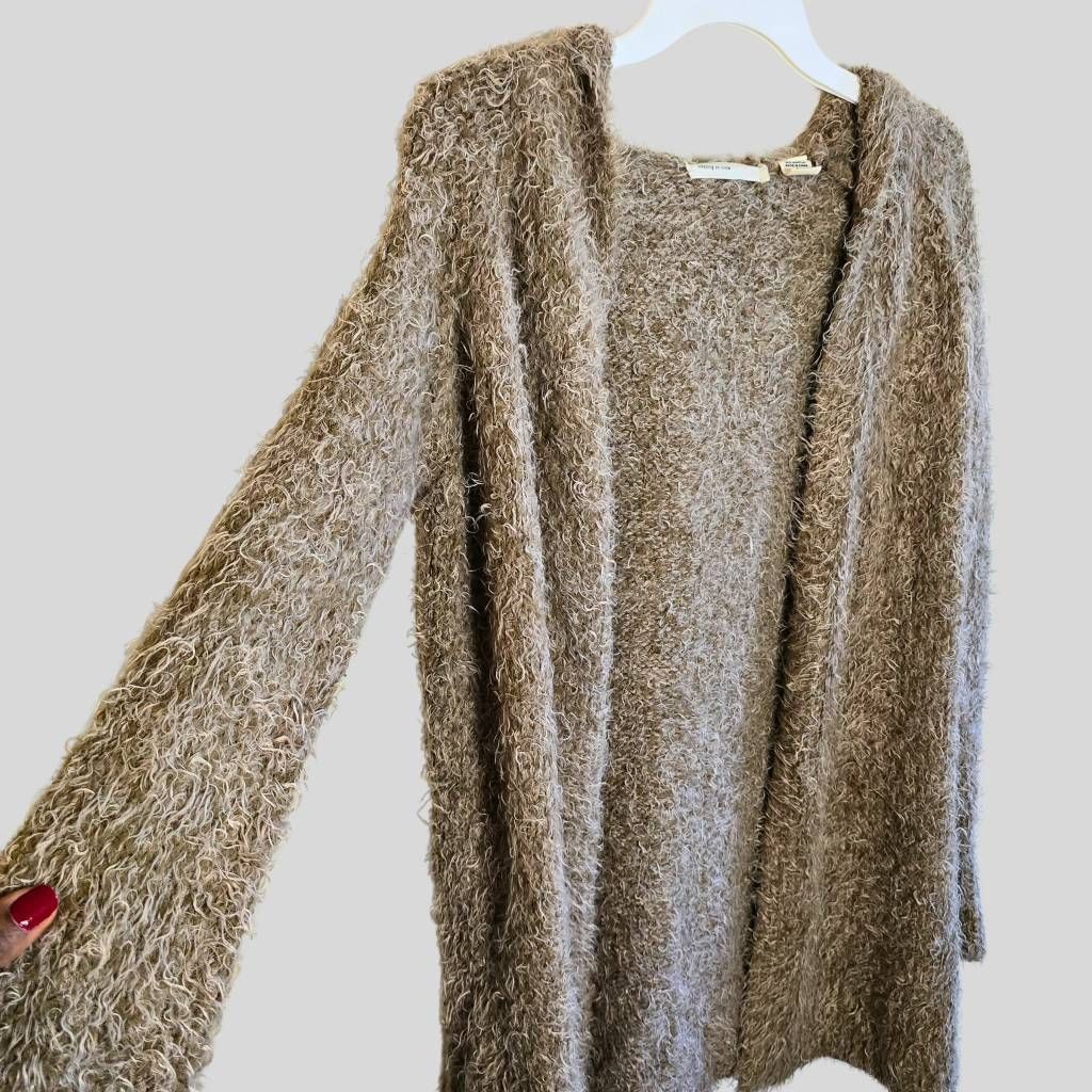 Anthropologie Anthropologie Sleeping on Snow Tan Fuzzy Hooded Cardigan Size S / US 4 / IT 40 - 14 Thumbnail