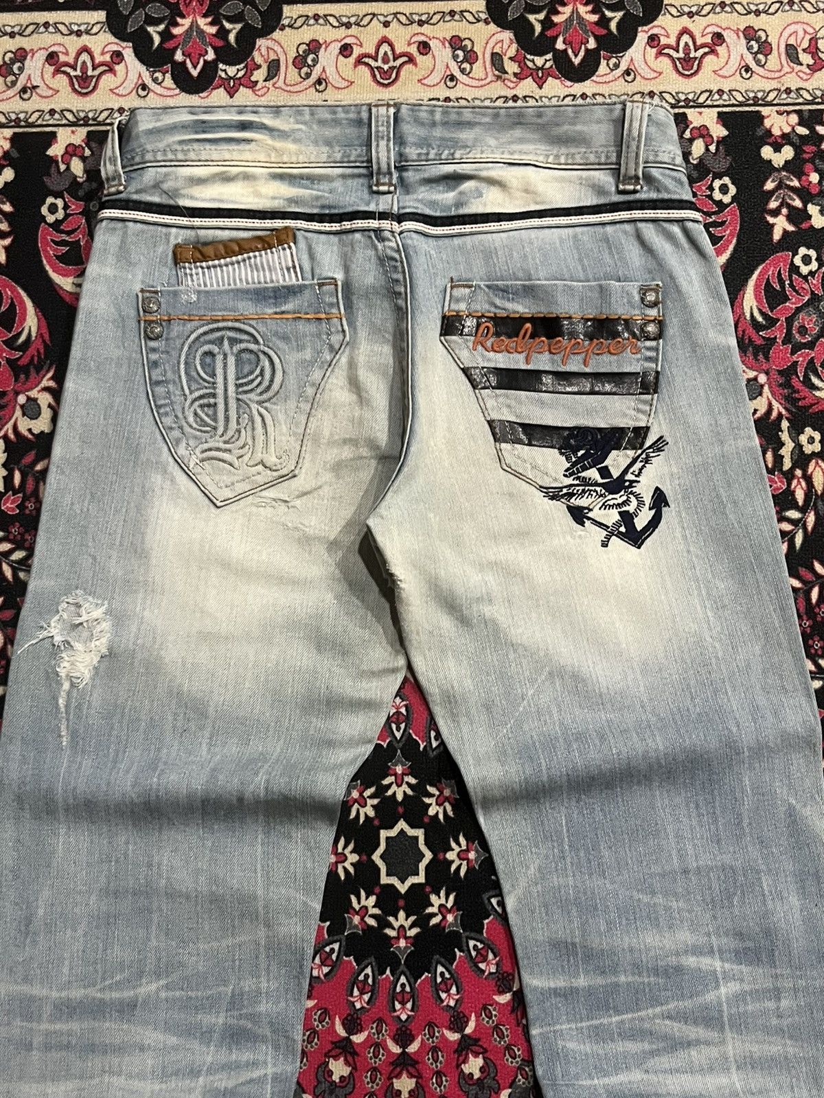 If Six Was Nine ⚡️Insane⚡️Vintage Japanese Brand Red Pepper Destroy Blue Jeans Size US 28 / EU 44 - 9 Thumbnail