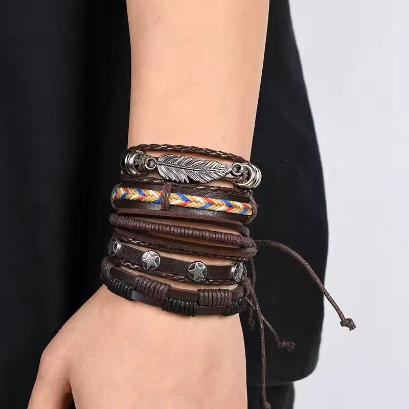 Jewelry Woven Skull Hand Jewelry Adjustable Leather Set Bracelet Size ONE SIZE - 2 Thumbnail