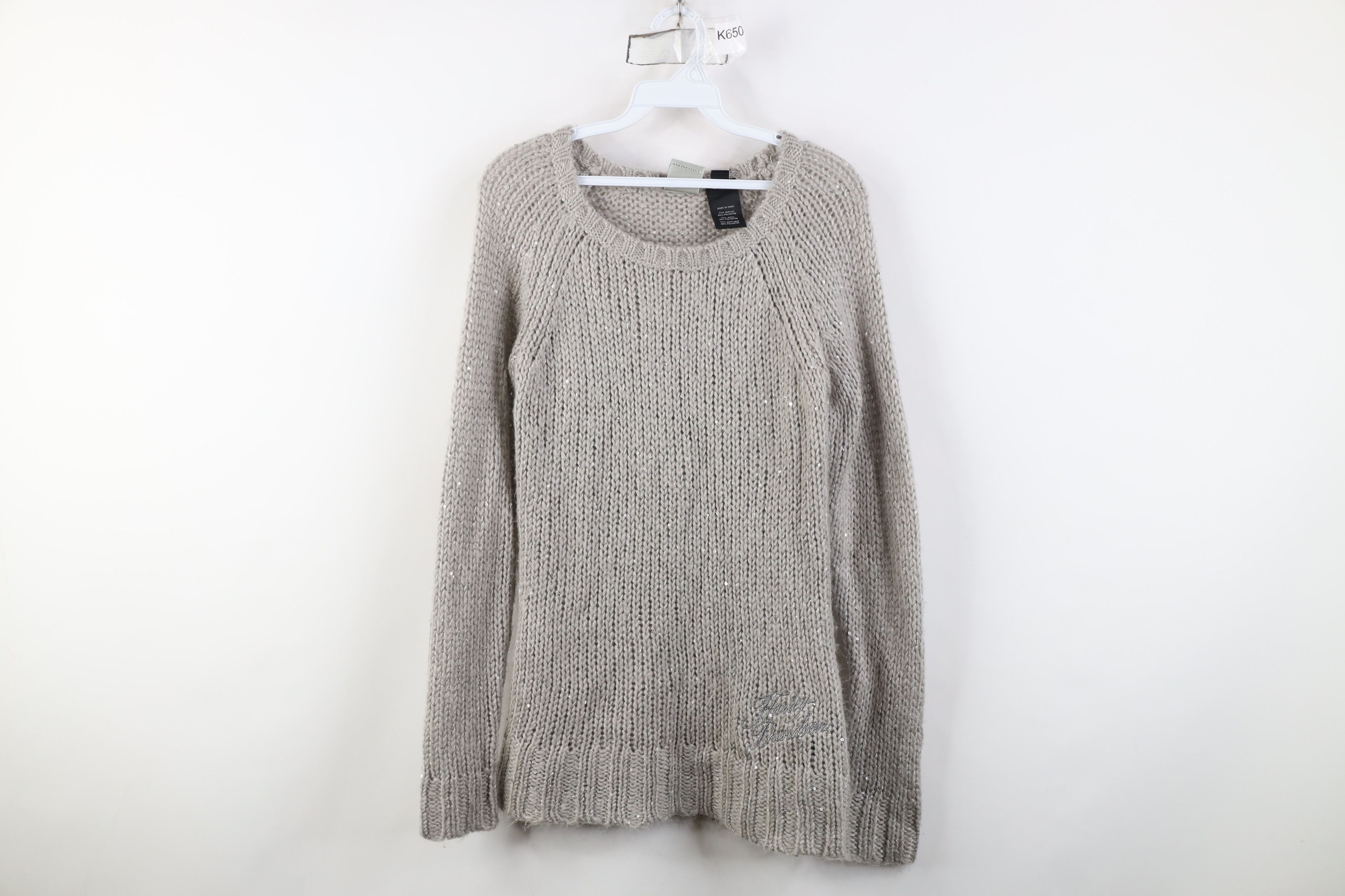 Vintage Y2K Harley Davidson Sequin Ribbed Knit Sweater