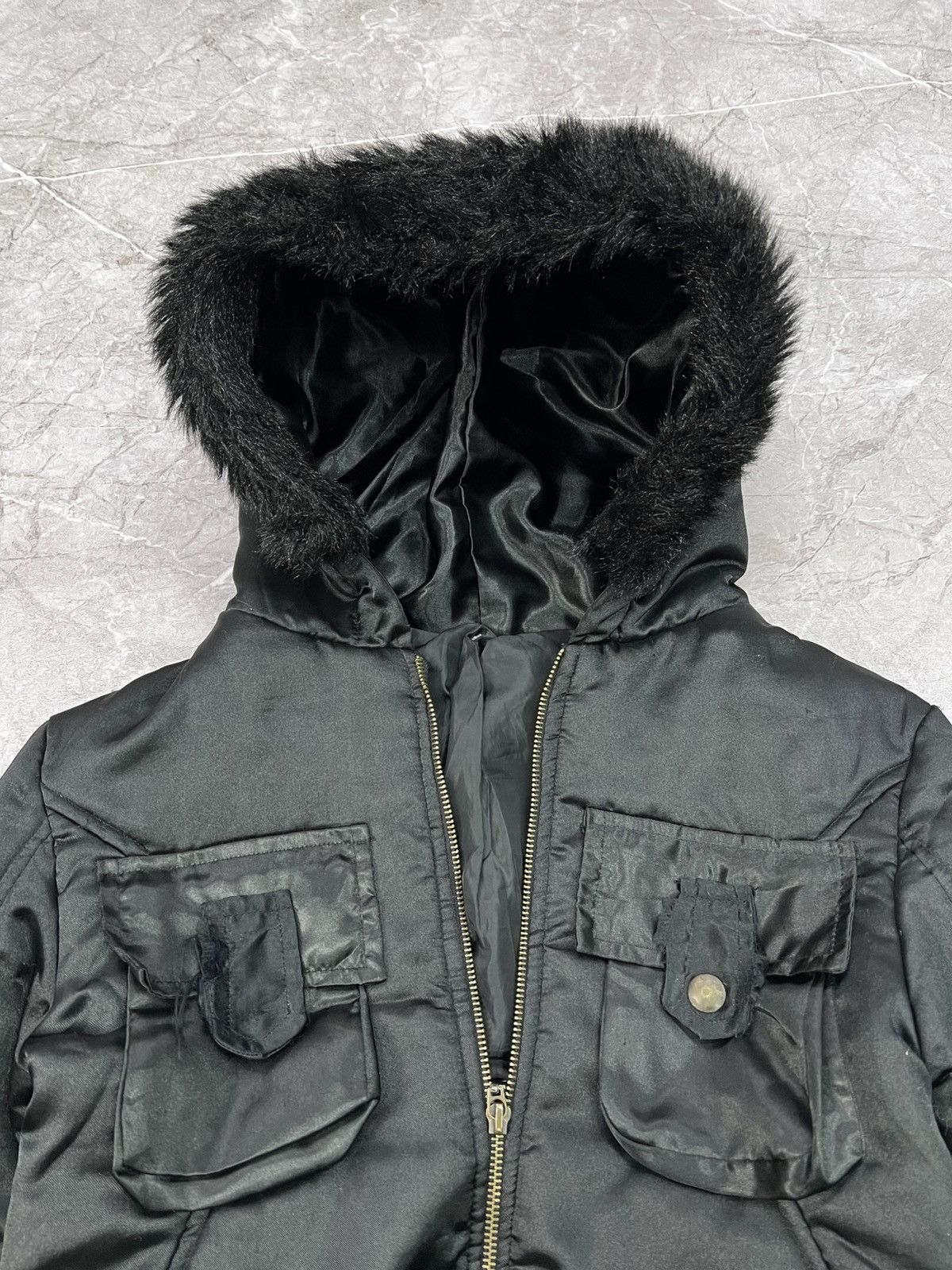 2000s Japanese Punk Grunge Fur Puffer Jacket opium style