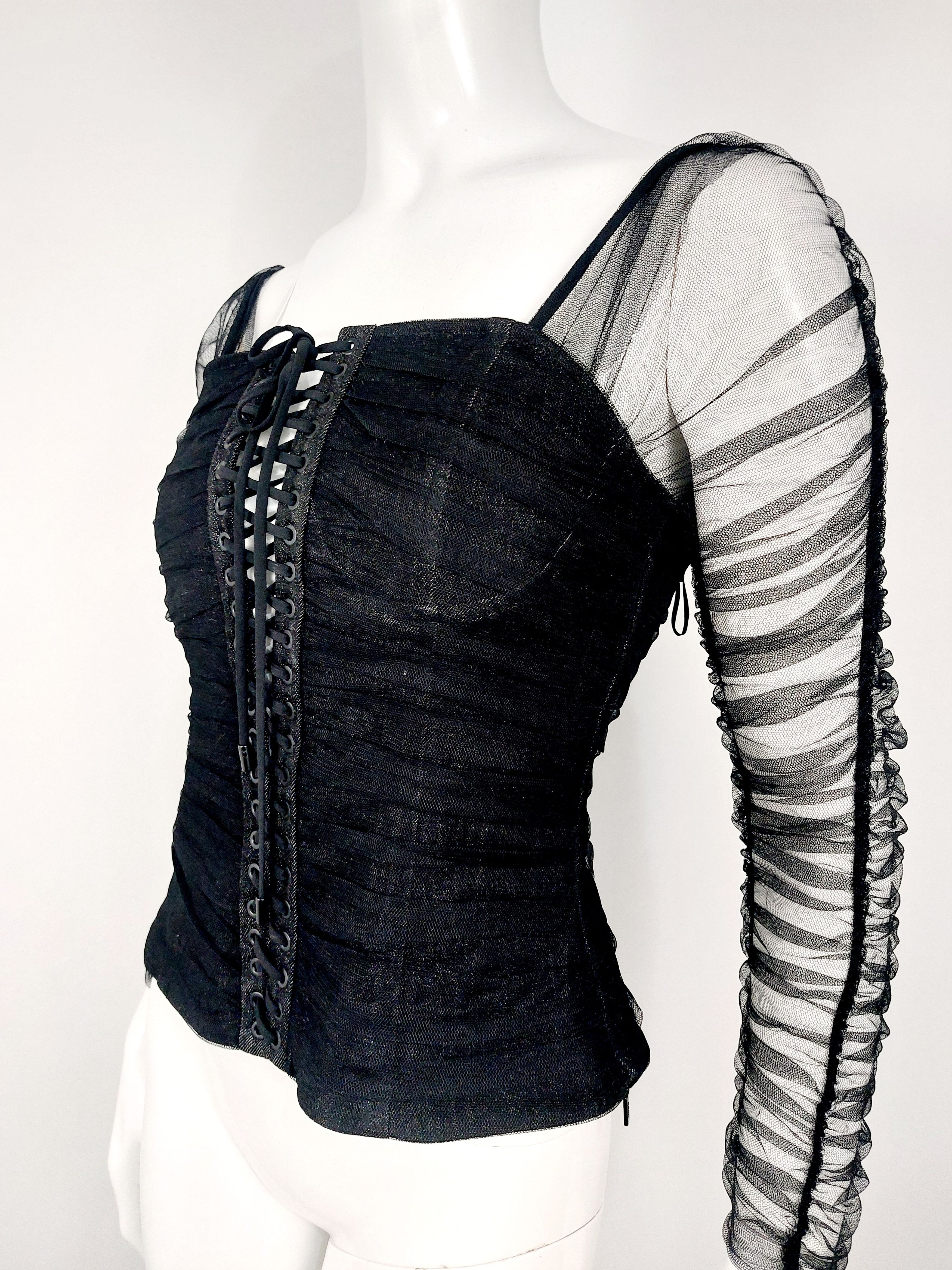 Miss Sixty Archive Y2K Miss Sixty Denim Tulle Sheer Mesh Corset Bustier Size S / US 4 / IT 40 - 9 Thumbnail