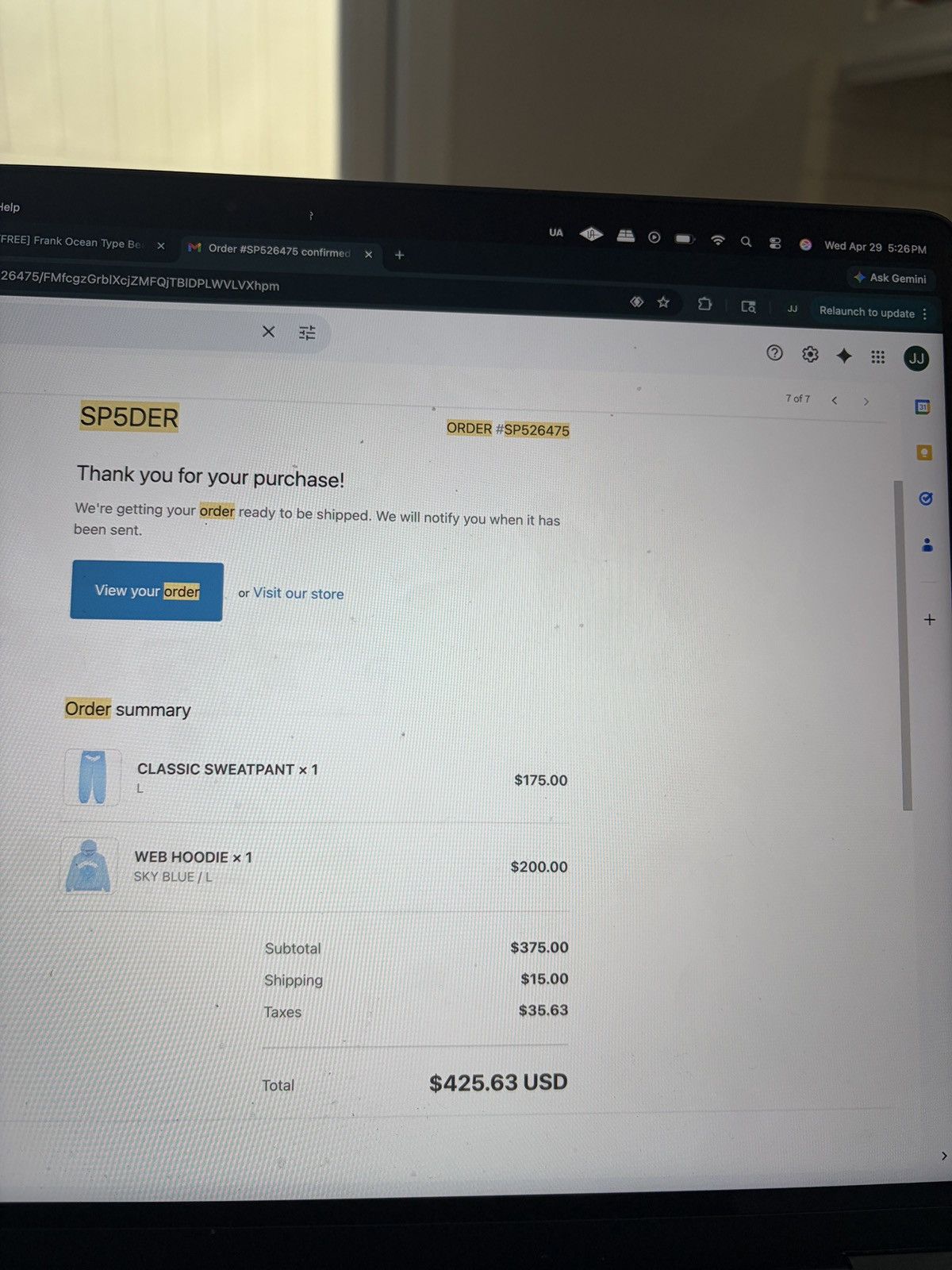 Sp5der Sp5der Web Hoodie - Sky Blue Size US L / EU 52-54 / 3 - 5 Thumbnail