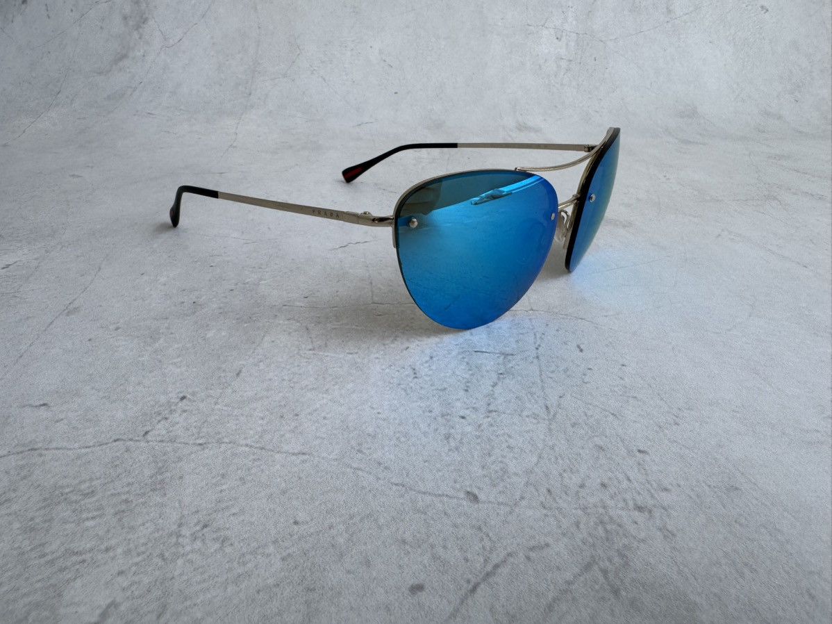 Prada Prada Sunglasses SPS 51R Rimless Shield Blue Mirror Size ONE SIZE - 4 Thumbnail