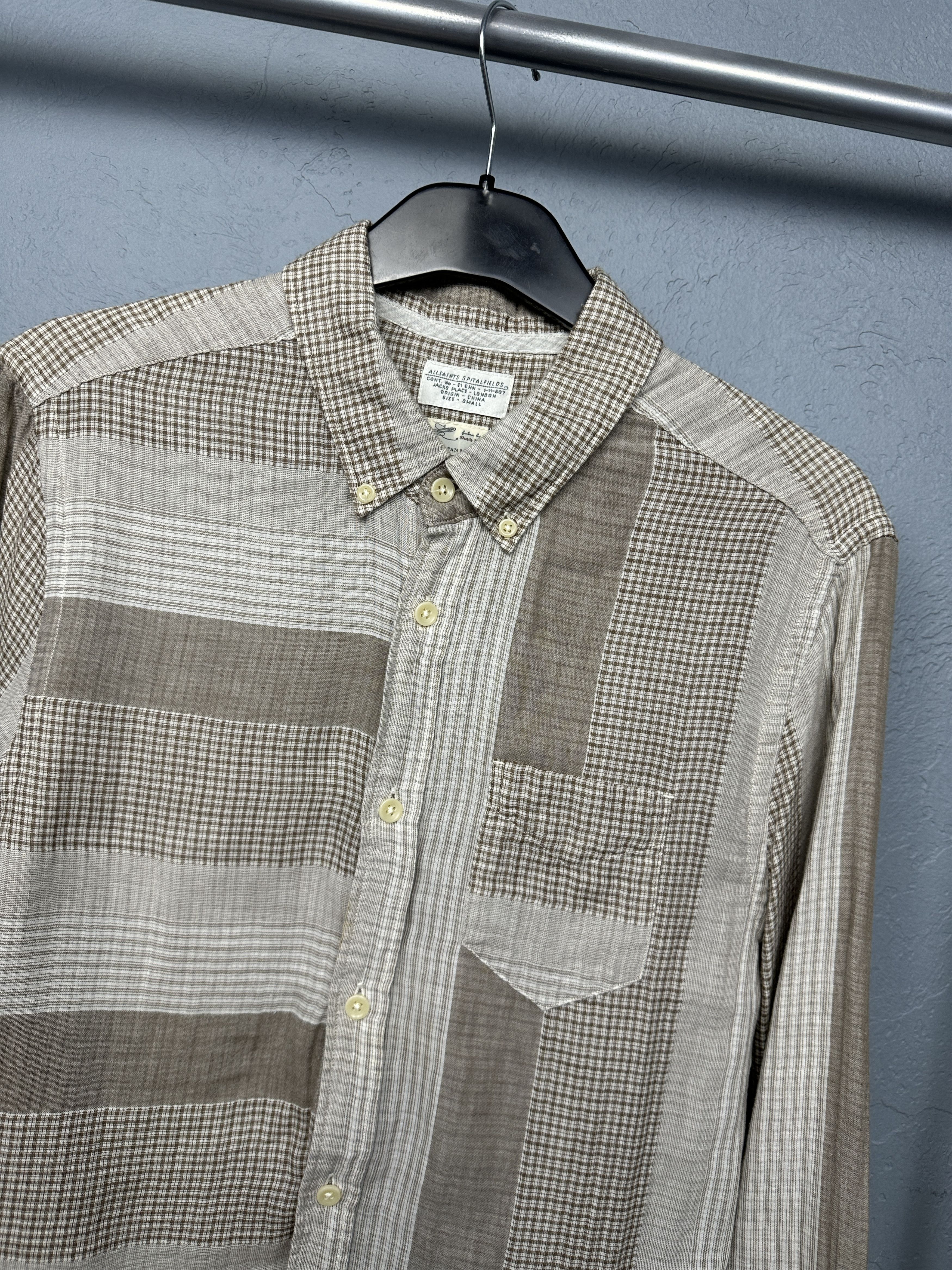 Allsaints Allsaints Stuyvesant Mens Long Sleeve Patchwork Shirt Size US S / EU 44-46 / 1 - 2 Thumbnail