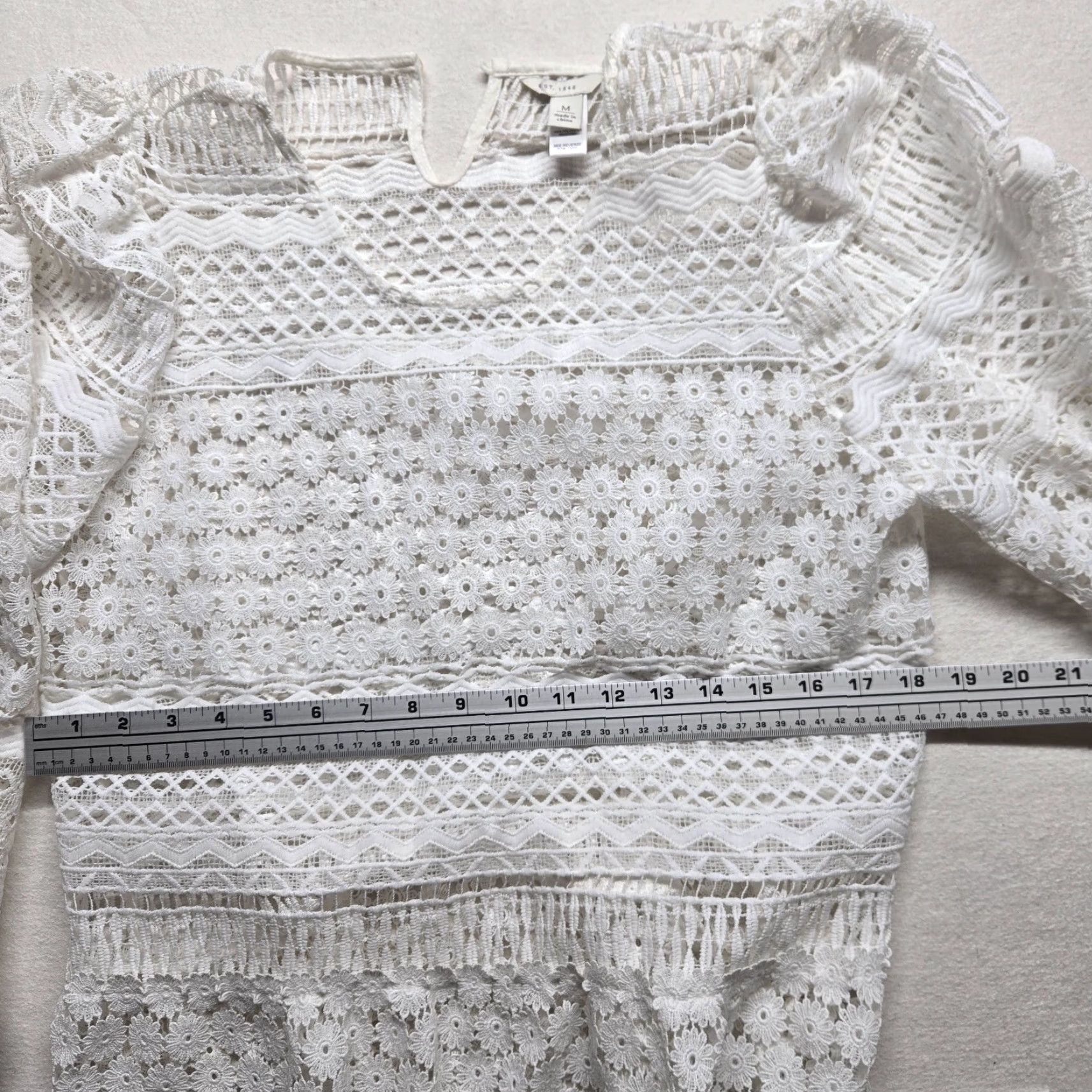Vintage VINTAGE Est 1946 Blouse Adult Womens M White Solid Crochet Boho Sheer Long Sleeve Size M / US 6-8 / IT 42-44 - 6 Thumbnail