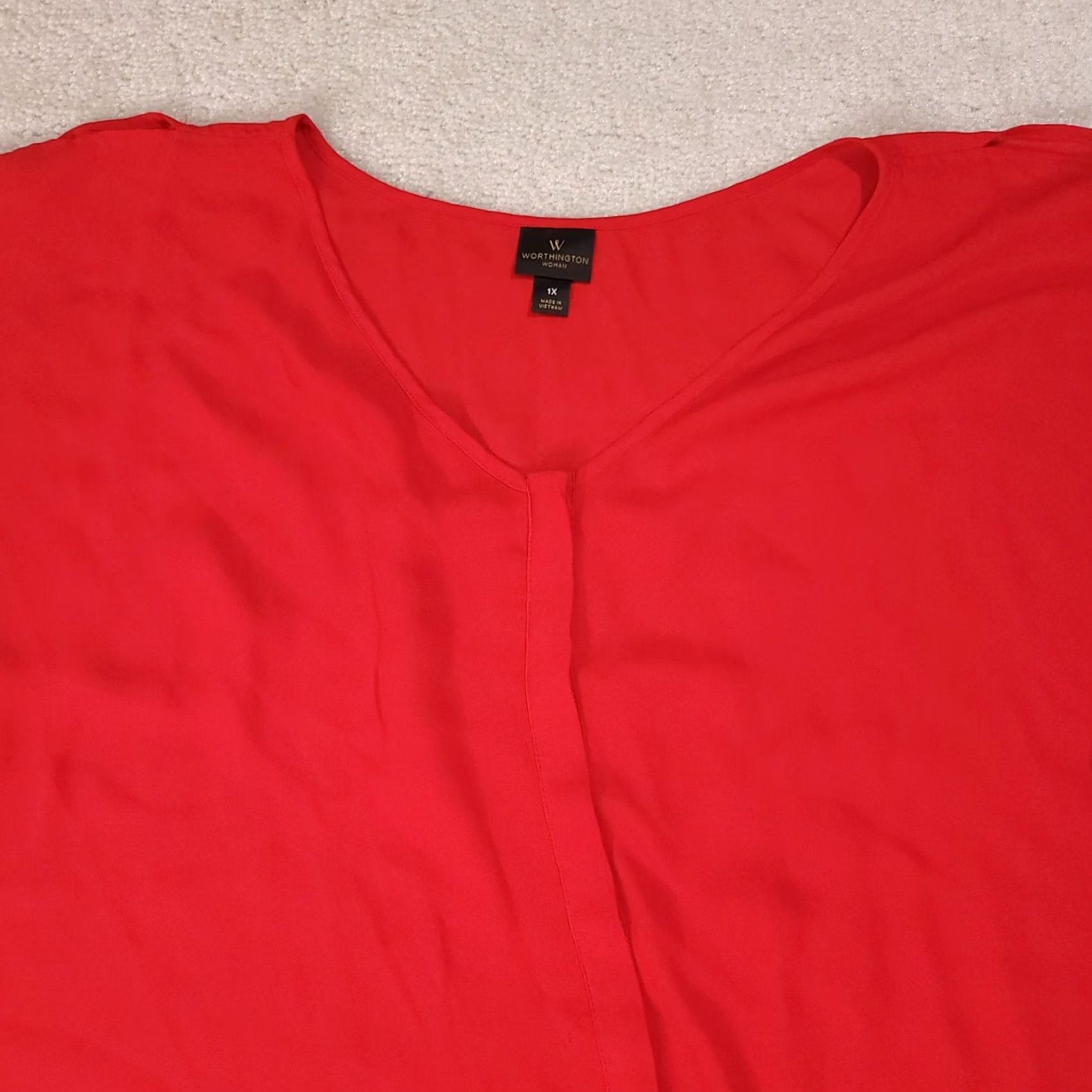 Worthington Worthington Button Up Shirt Womens 1X Plus Red Polyester 3/4 Balloon Sleeve Size XL / US 12-14 / IT 48-50 - 3 Thumbnail