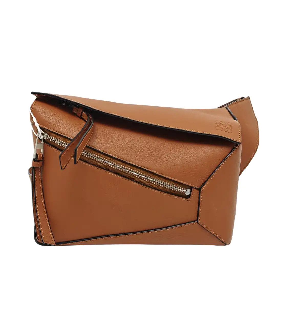 Loewe Puzzle Small Brown Cowhide Leather Geometric Bag Shoulder Bag Silver Hardw, Women's