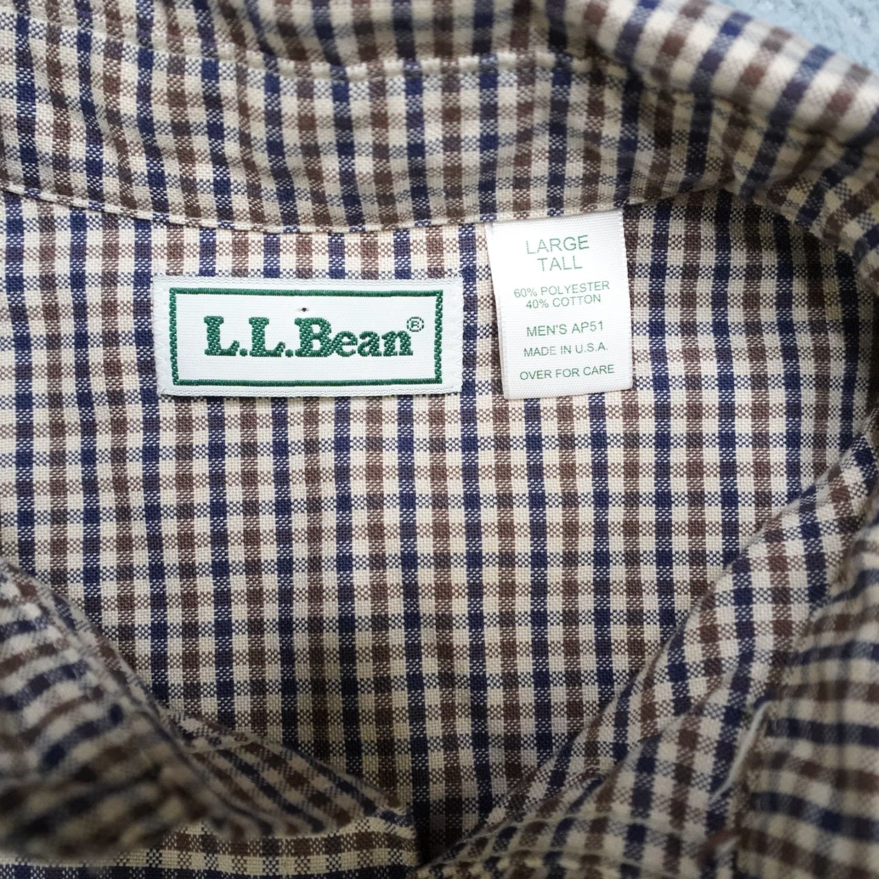 Vintage VINTAGE L.L. Bean Shirt Mens LT Brown Plaid Button-Up Long Sleeve USA Made 90s Shirt Mens Big & Tall Size US L / EU 52-54 / 3 - 7 Thumbnail
