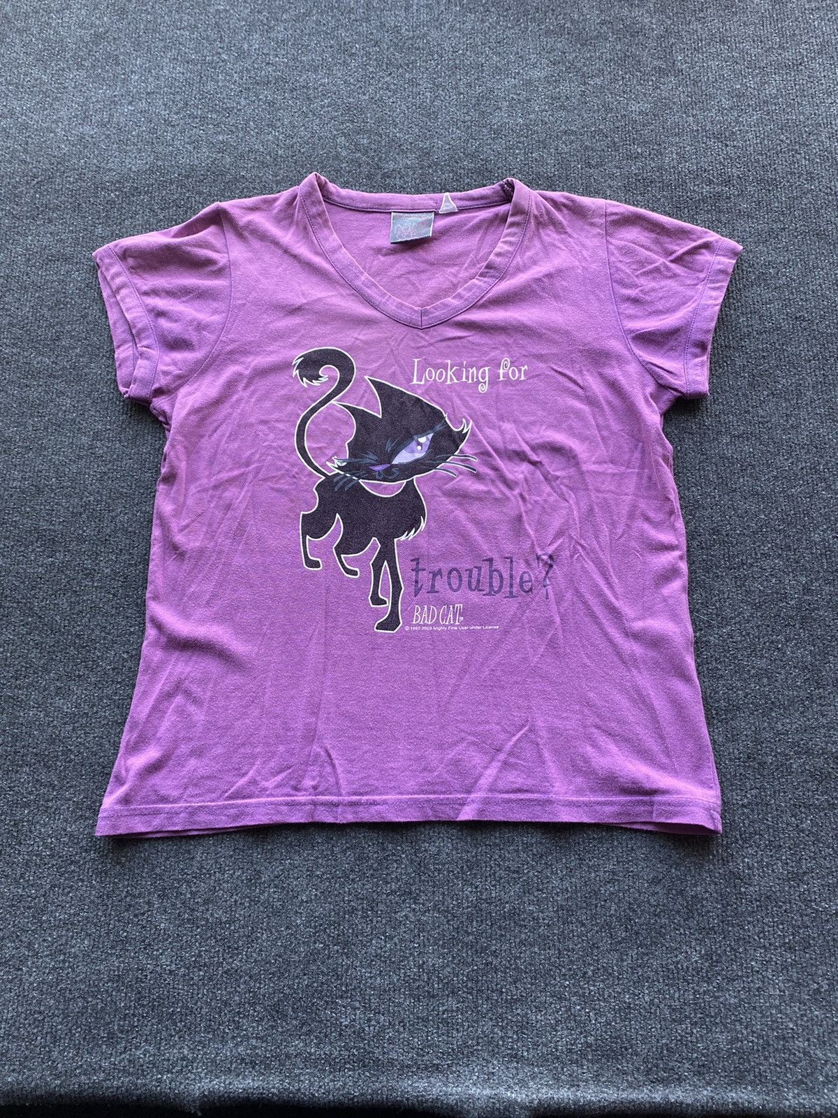 Cartoon Network 🔥2009 Bad Cat Cartoon “Trouble?” Pink wom m tee top gothic Size M / US 6-8 / IT 42-44 - 1 Thumbnail