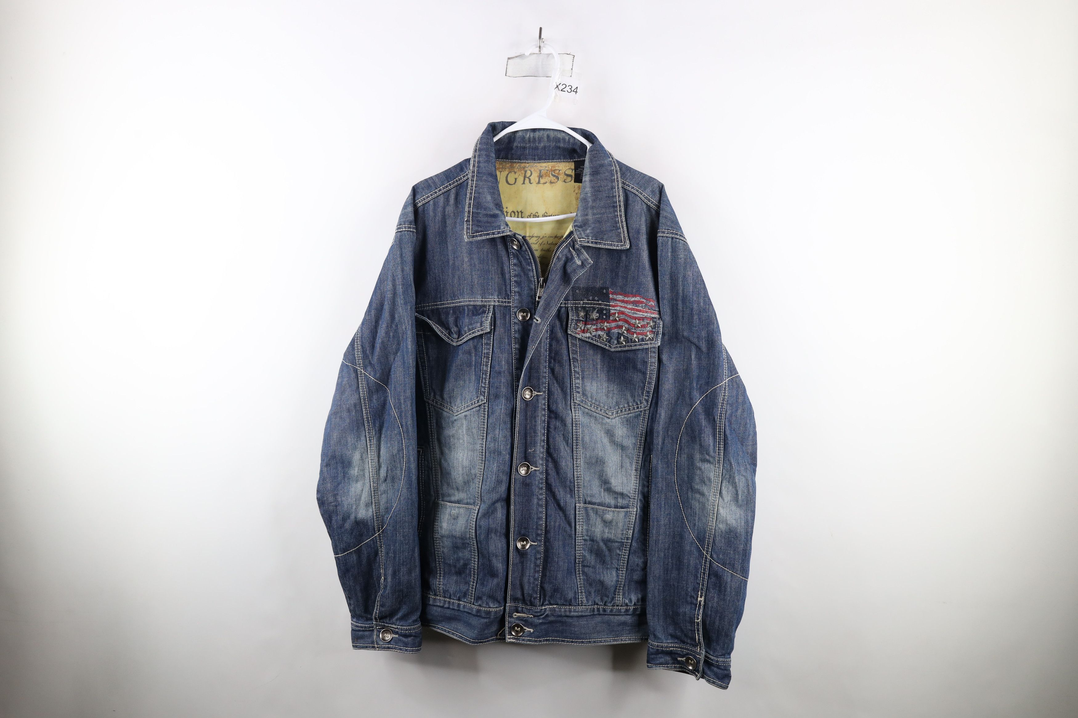 Vintage Vintage Marc Buchanan Pelle Pelle Flag Studded Denim Jacket Size US XXL / EU 58 / 5 - 1 Thumbnail