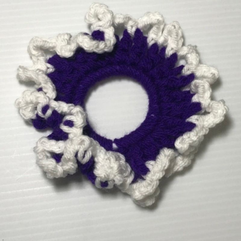 Handmade NWT Purple White Handmade Crocheted Hair Scrunchie Size ONE SIZE - 1 Thumbnail