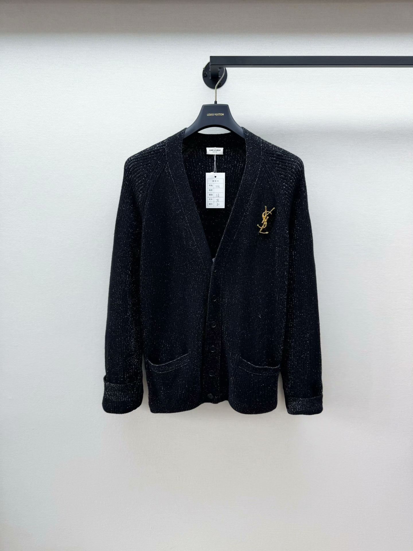 Saint Laurent Paris Saint Laurent Black Cardigan with Gold YSL Pin Size US XXL / EU 58 / 5 - 1 Thumbnail