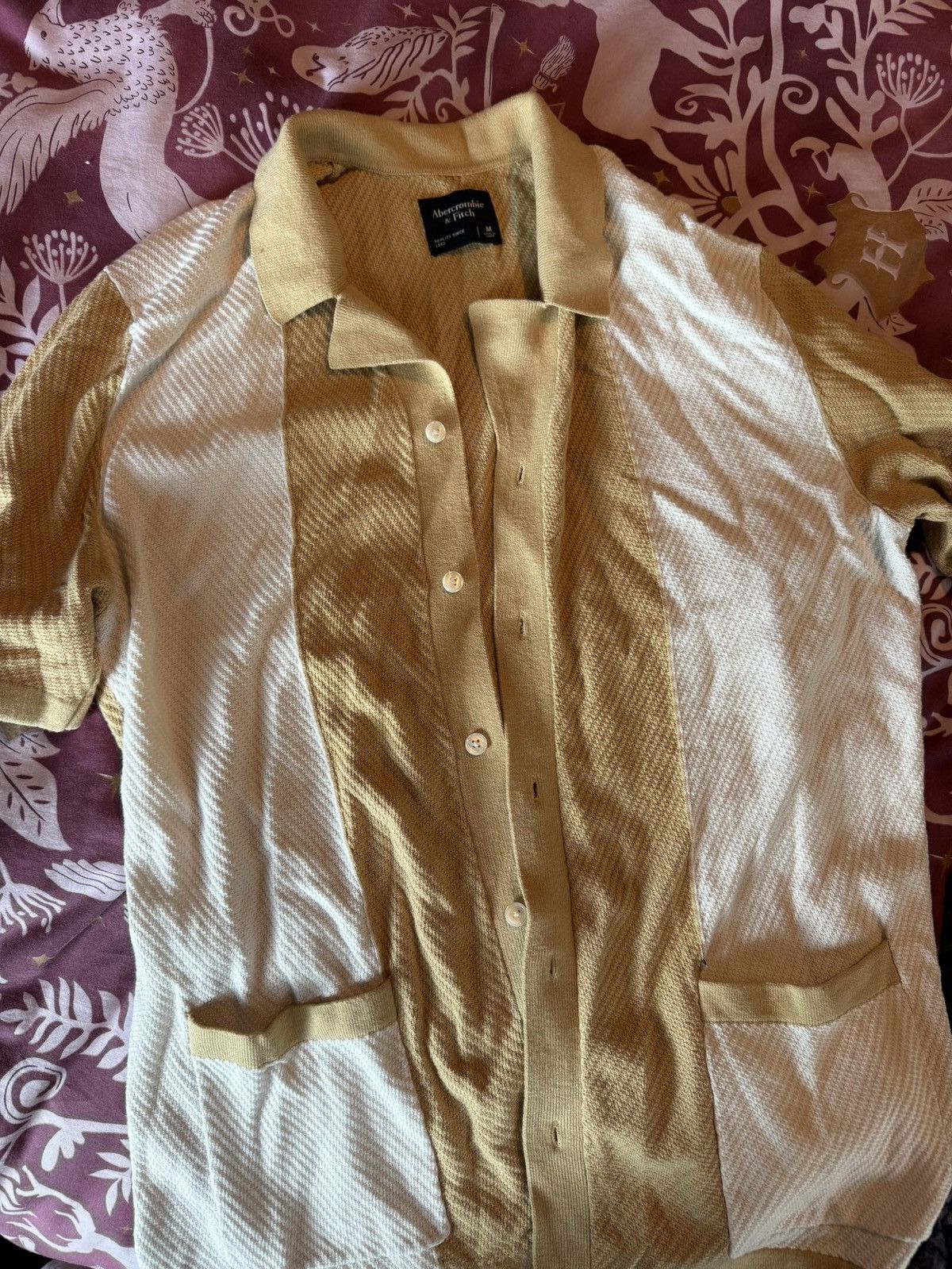 Abercrombie & Fitch Men’s Abercrombie and Fitch yellow & white striped knit Polo Size US M / EU 48-50 / 2 - 1 Thumbnail
