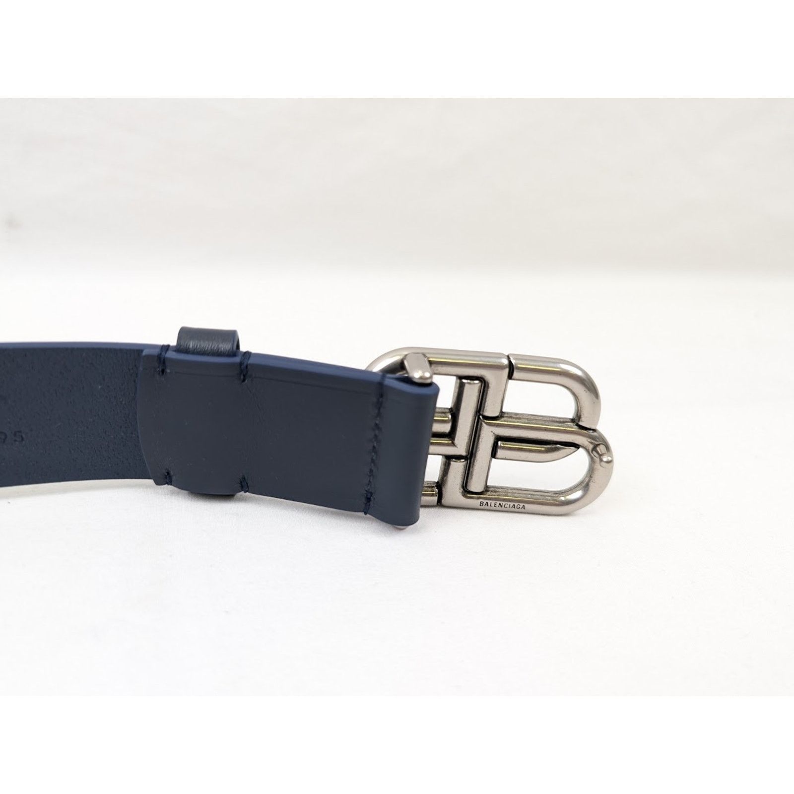 Balenciaga o1rshd1 Q:2 / Size: 85 CM / Natural Calf Large BB Belt Blue Size 34 - 4 Thumbnail