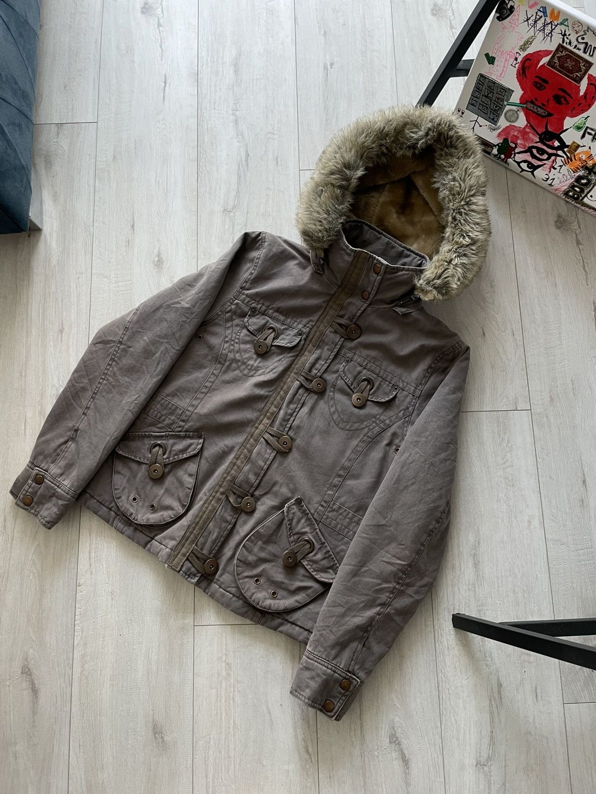 Japanese Brand Avant Garde 00’s Denim Fur Jacket Y2K Brown RARE Size L / US 10 / IT 46 - 2 Thumbnail
