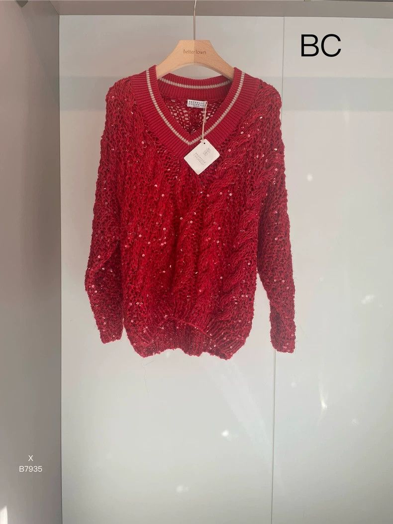 Brunello Cucinelli Brunello Cucinelli Red Sequin Sweater S Size US S / EU 44-46 / 1 - 1 Thumbnail