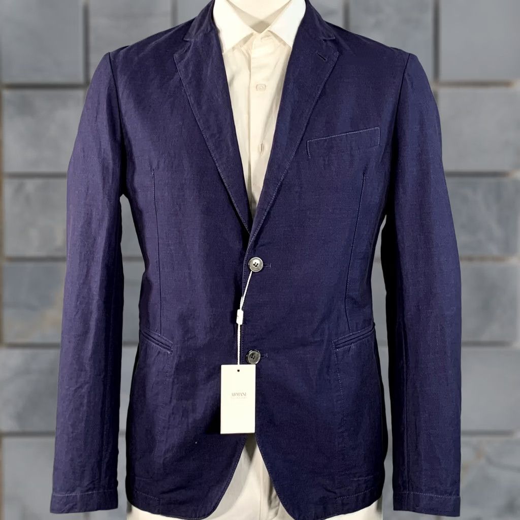 Armani ARMANI COLLEZIONI Sport Coat Size 42 Navy Linen Cotton Notch Lapel Mens Size US XS / EU 42 / 0 - 1 Thumbnail
