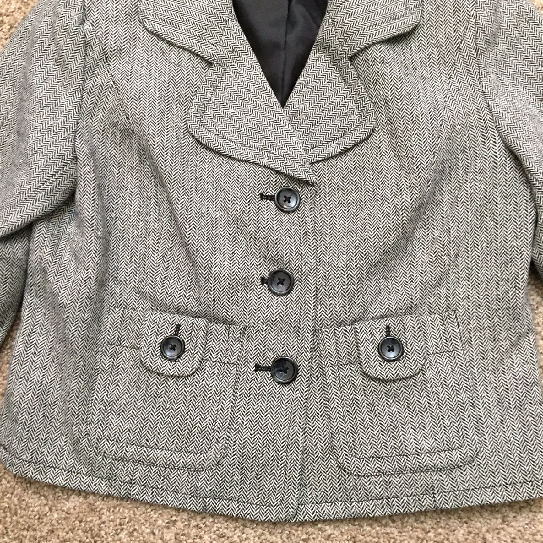 Vintage Worthington Blazer Petite Jacket Black White Herringbone Wool Blend PM Petite Women Wool Blend Lining/Outer Shell Business Short Jacket Closure Button Size M / US 6-8 / IT 42-44 - 4 Thumbnail