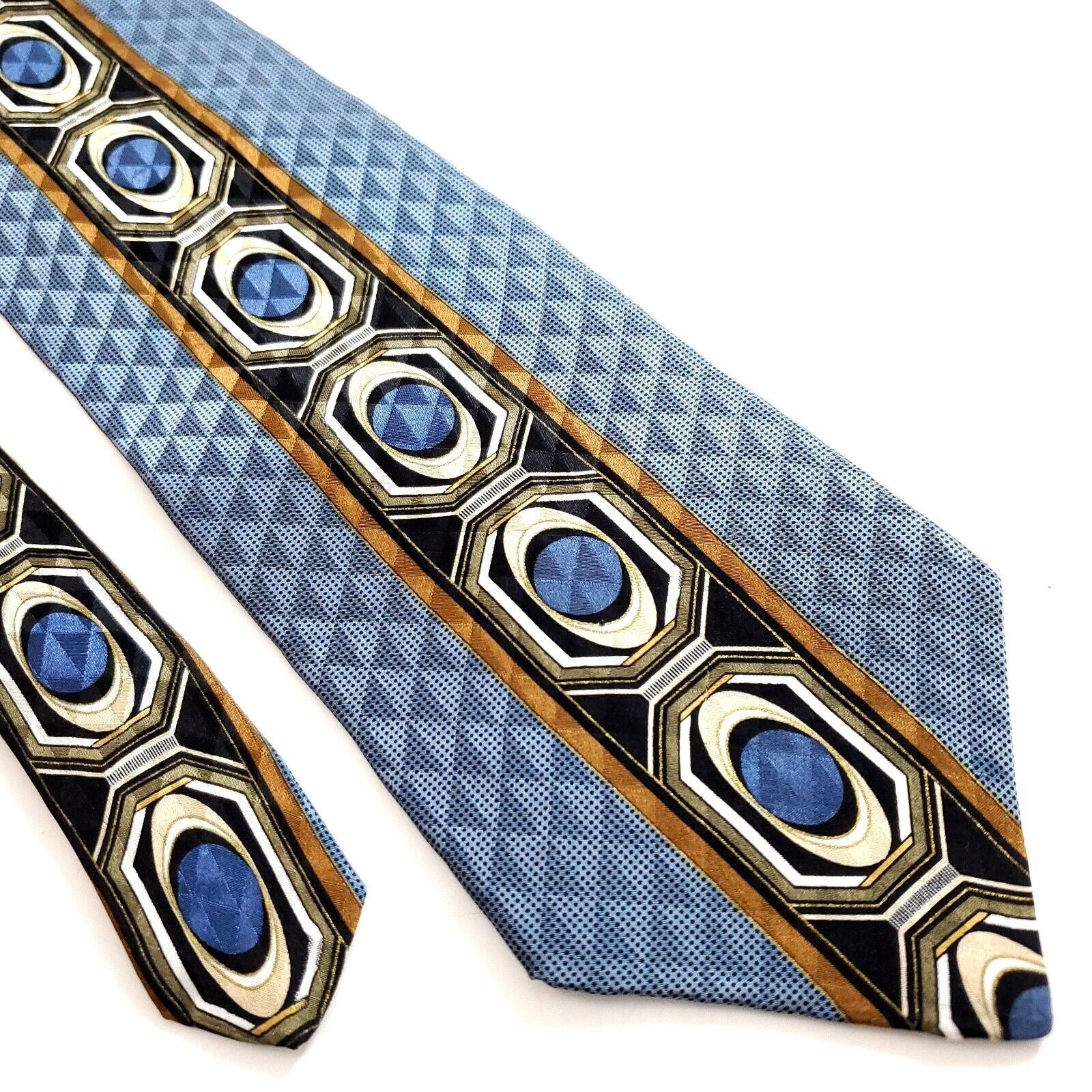 Vintage Palatina Abstract Blue Print Wide Silk Tie Size ONE SIZE - 1 Thumbnail