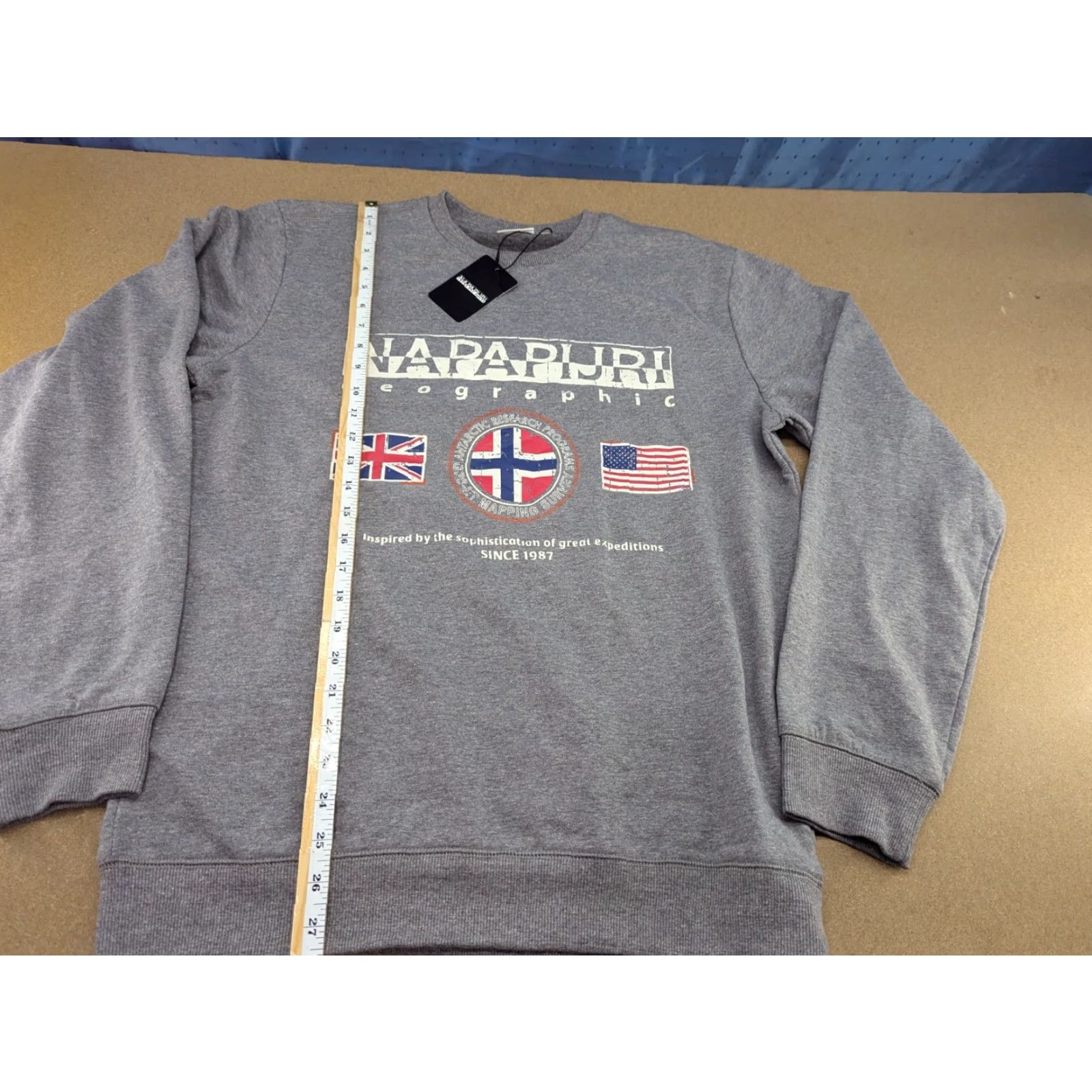 Napapijri Napapijri Mens Sweatshirt XL Crewneck Gray Antarctic Research Program Cotton Mil Moisture Wicking Regular Knit Pullover Men Size US XL / EU 56 / 4 - 3 Thumbnail