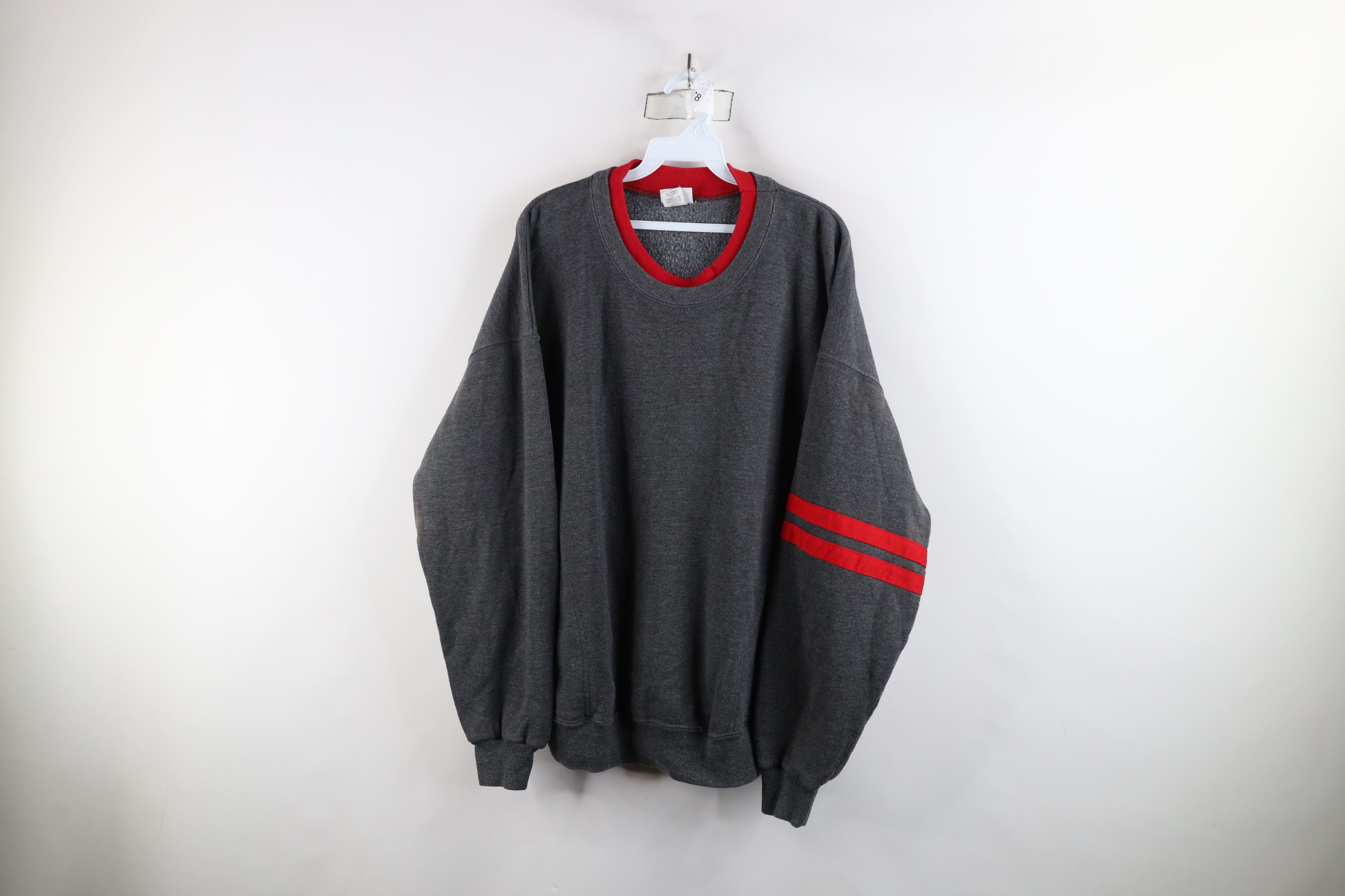 Vintage Vintage 90s Streetwear Striped Crewneck Sweatshirt Gray USA Size US XL / EU 56 / 4 - 1 Thumbnail