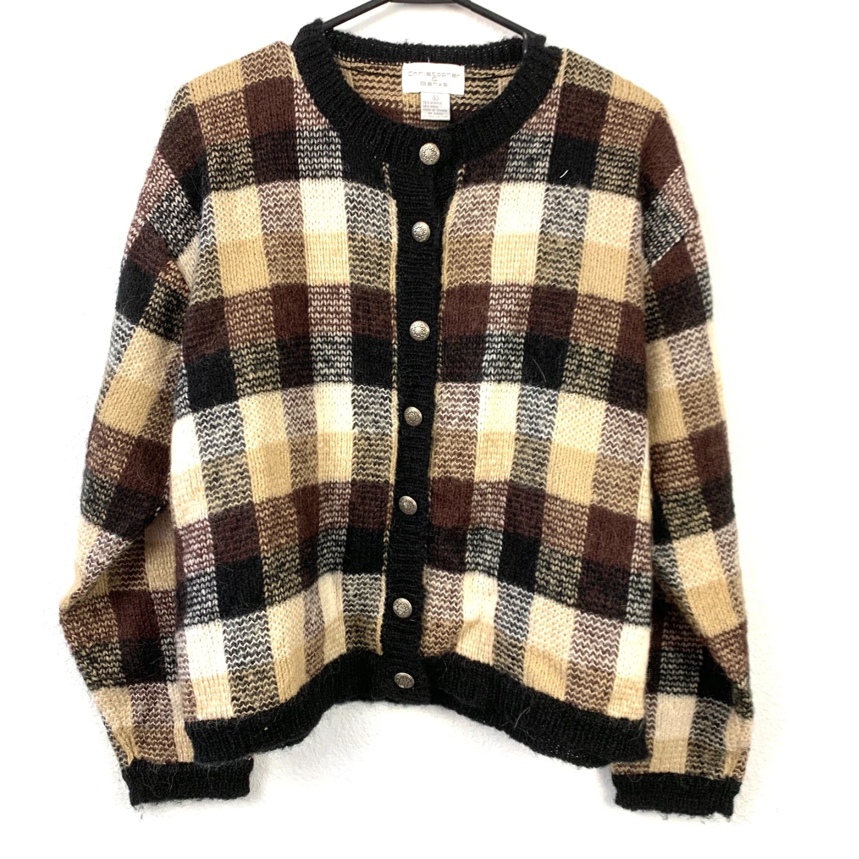 Vintage VINTAGE Christopher & Banks Plaid Brown Wool Blend Sweater Cardigan Size Large Women Crew Neck Long Sleeve Size L / US 10 / IT 46 - 2 Thumbnail