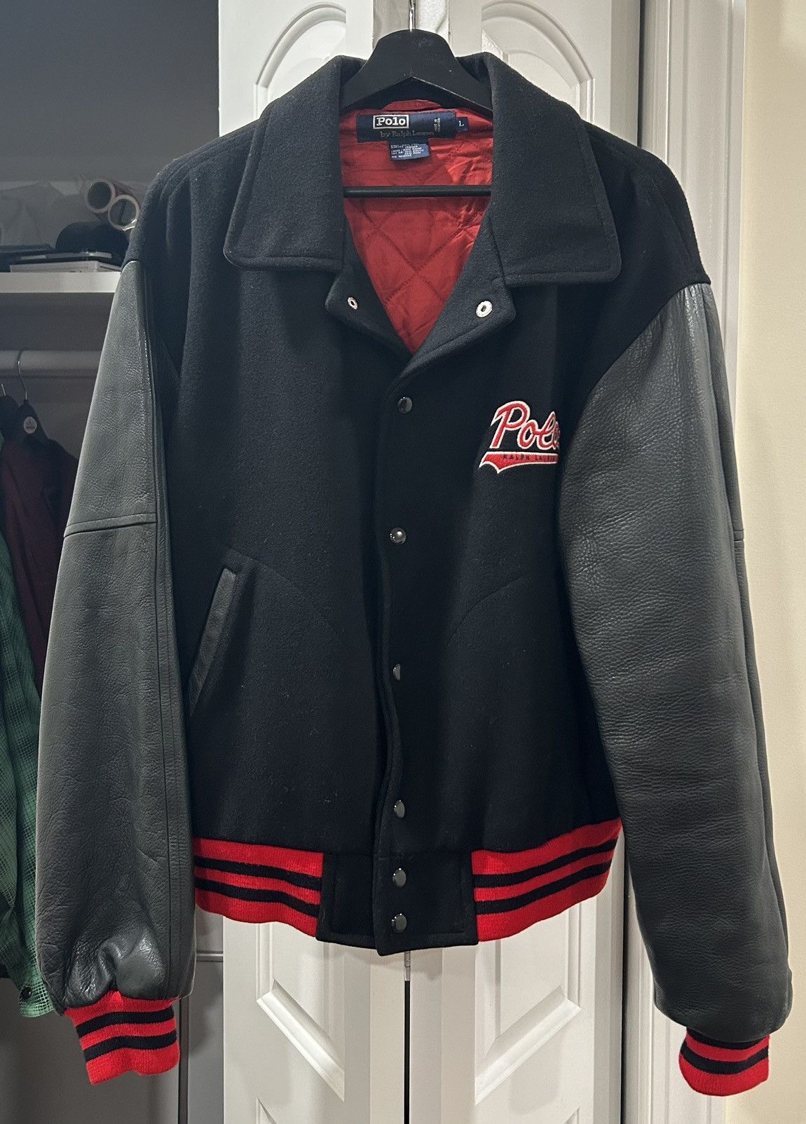 image of Polo Ralph Lauren x Vintage 1992 Polo Stadium Tiger Varsity Size L Wool Jacket in Black, Men's
