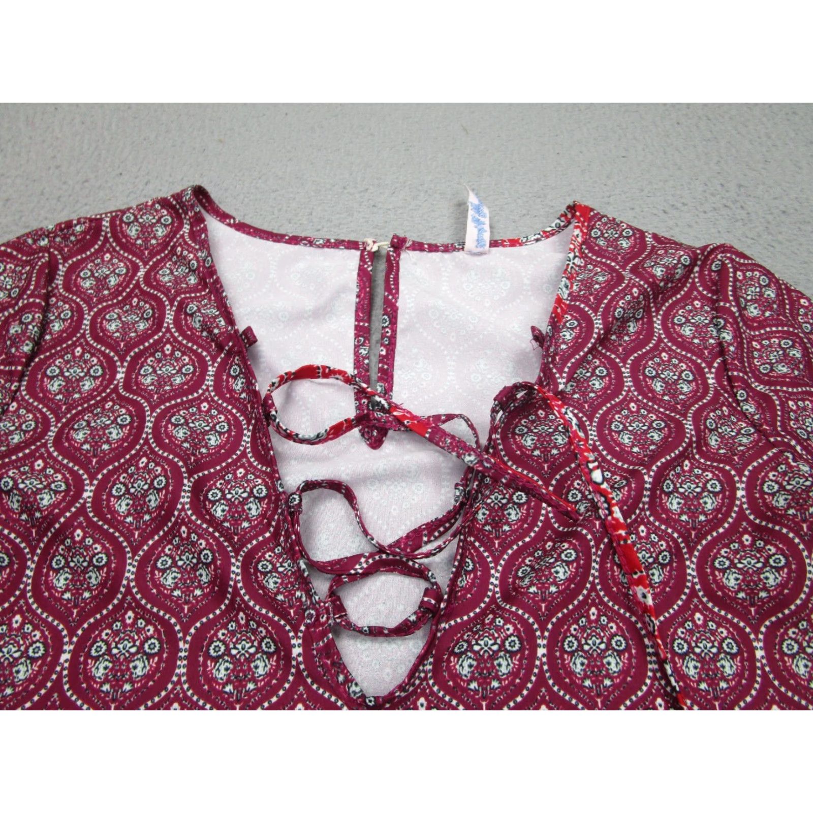 Vintage Rubys Botique Shirt Womens L Red Tunic Kaftan V-neck Lace Up Ladies L Size L / US 10 / IT 46 - 3 Thumbnail