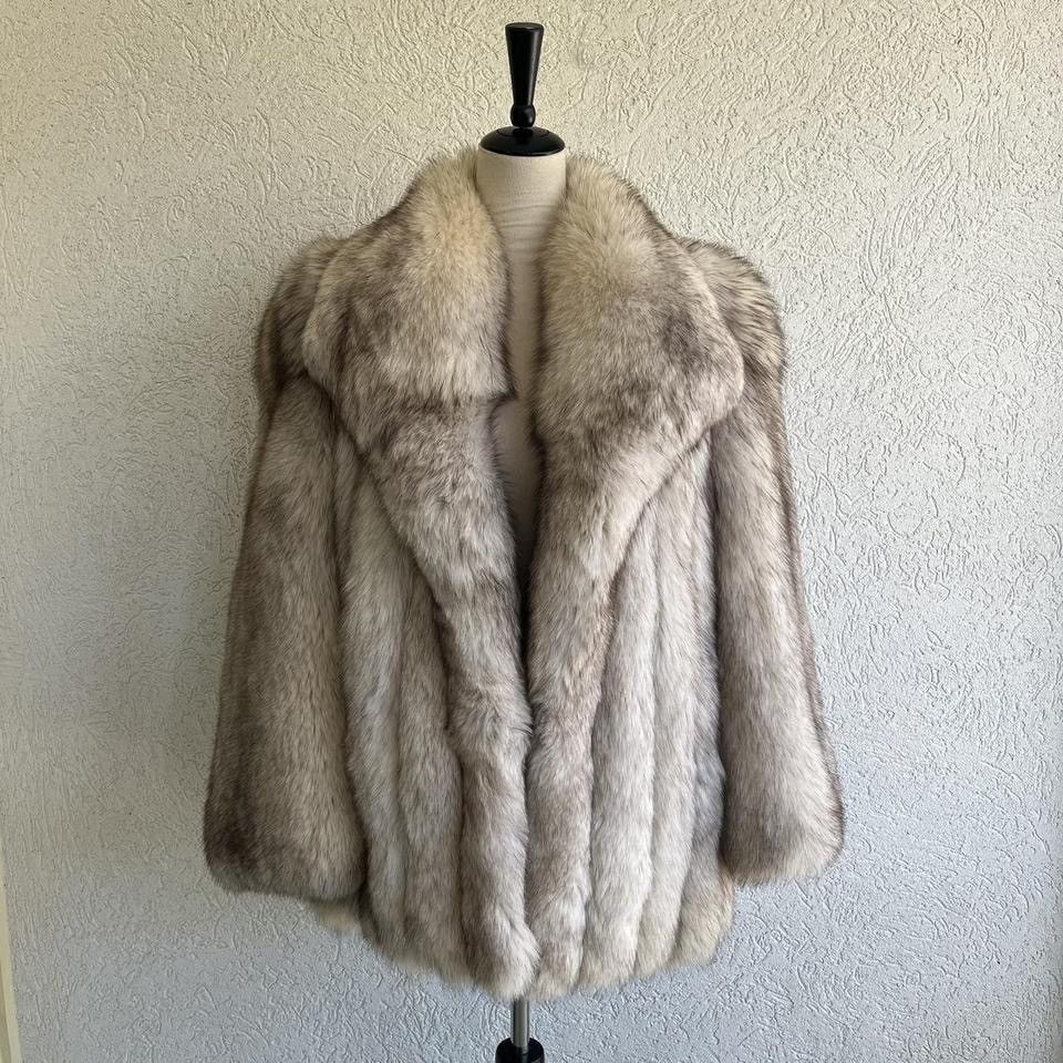 image of Blue Arctic Fox Fur Vintage Coat in Silver, Women's (Size Medium)