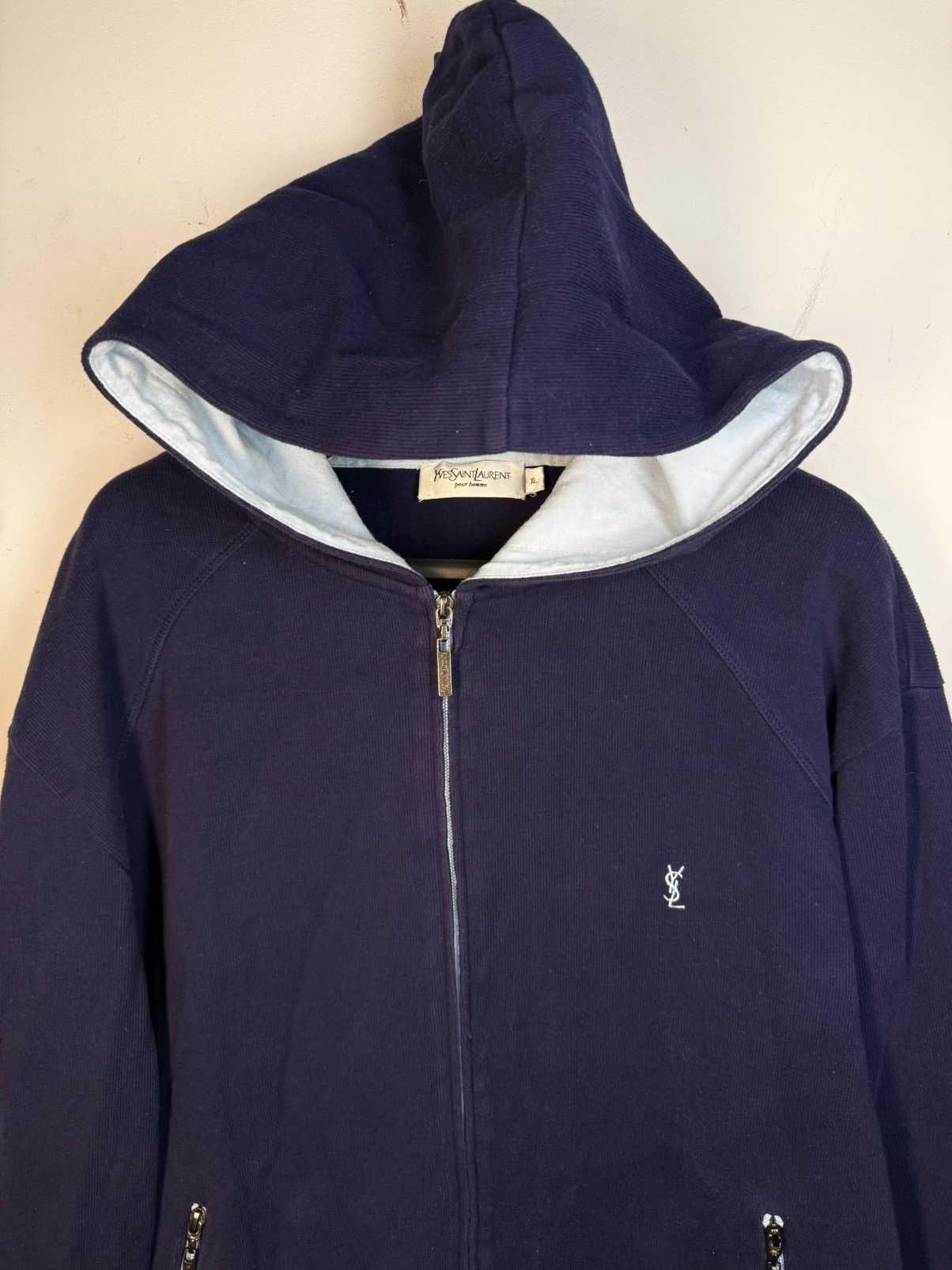 Yves Saint Laurent Navy YSL Hoodie Sweatshirt Sweater Quarter Zip Vintage 90s Size US L / EU 52-54 / 3 - 15 Thumbnail