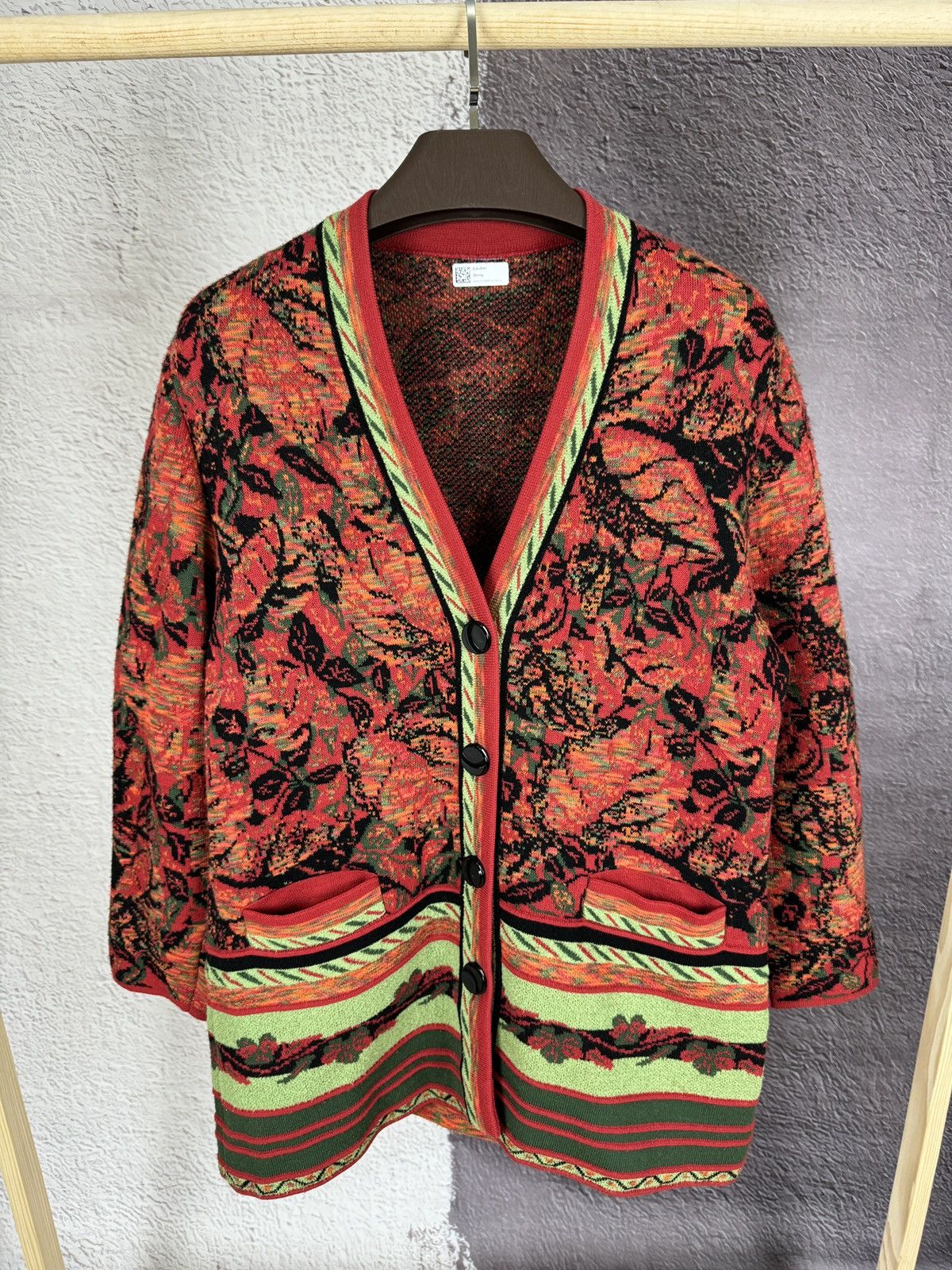 Vintage 90s Vintage wool women's red cardigan buttoned with pockets Size L / US 10 / IT 46 - 2 Thumbnail