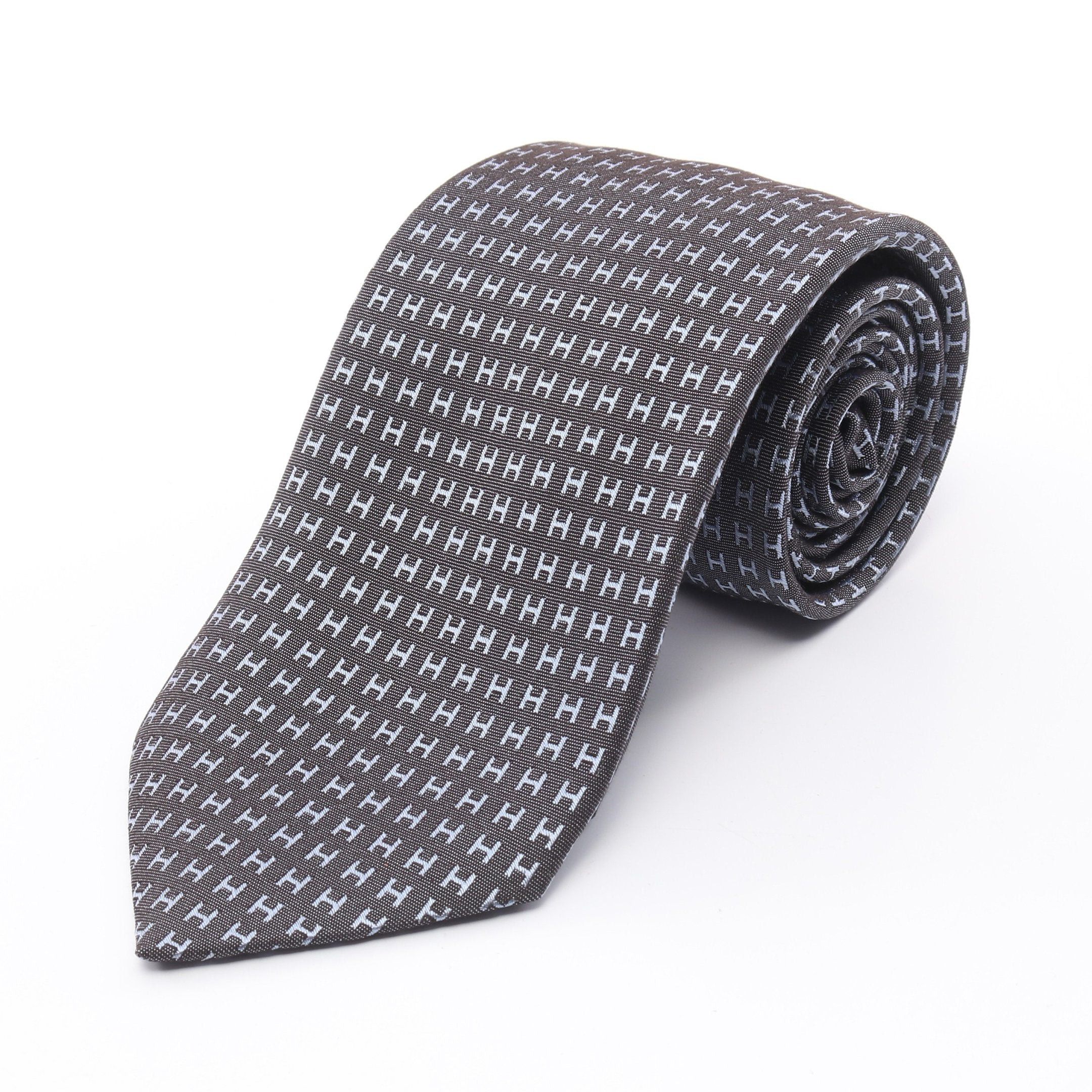 Hermes Hermes Tie H Pattern Silk Dark Gray Size ONE SIZE - 1 Thumbnail