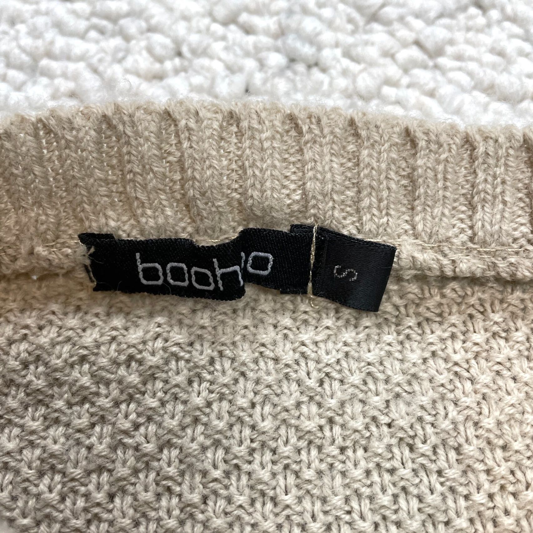 Boohoo VINTAGE Boohoo Sweater Top Womens S Beige Oatmeal Slit Sides Pullover Acrylic Solid Size S / US 4 / IT 40 - 3 Thumbnail
