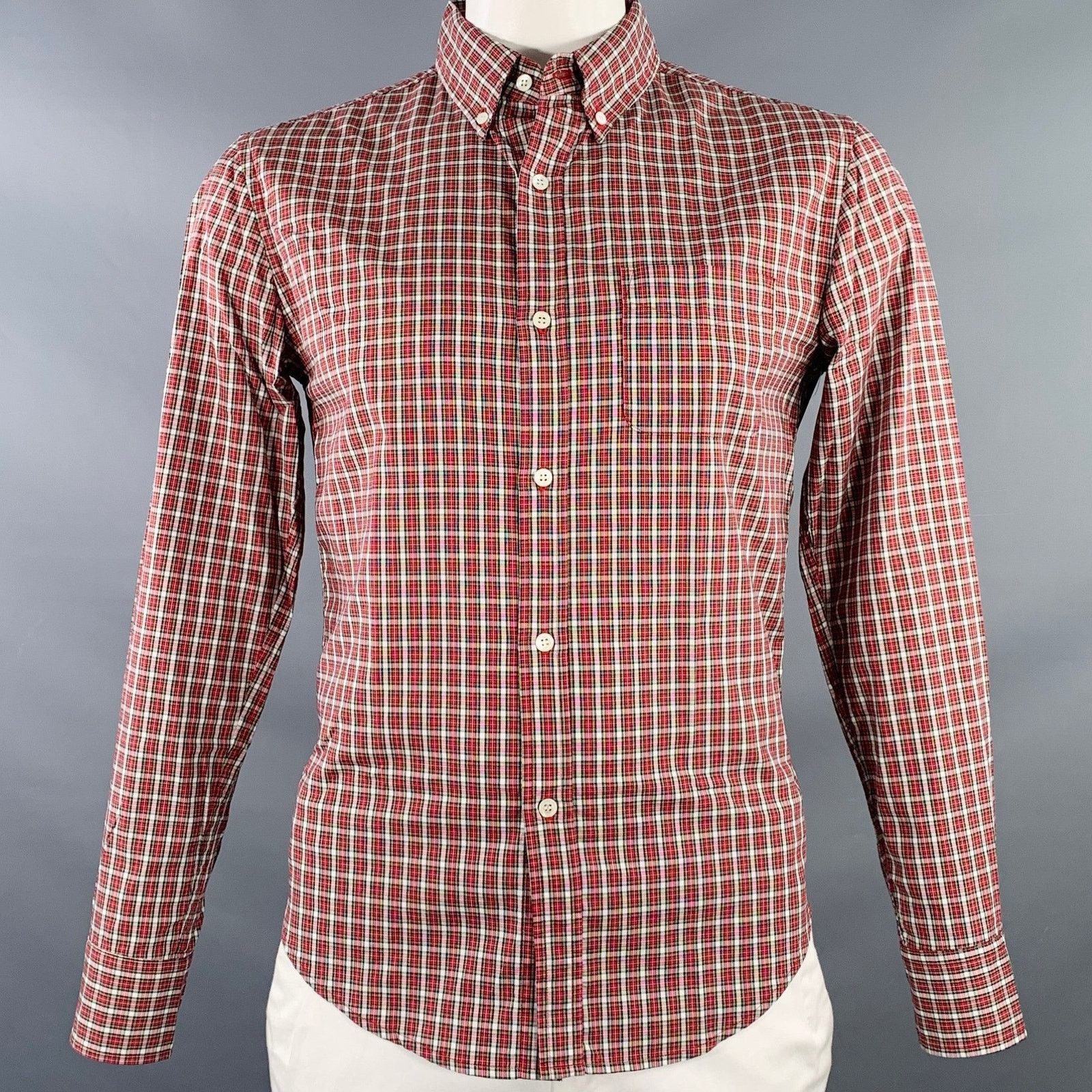 Band Of Outsiders Red White Plaid Cotton Button Down Collar One Pocket Shirt Size US L / EU 52-54 / 3 - 1 Thumbnail