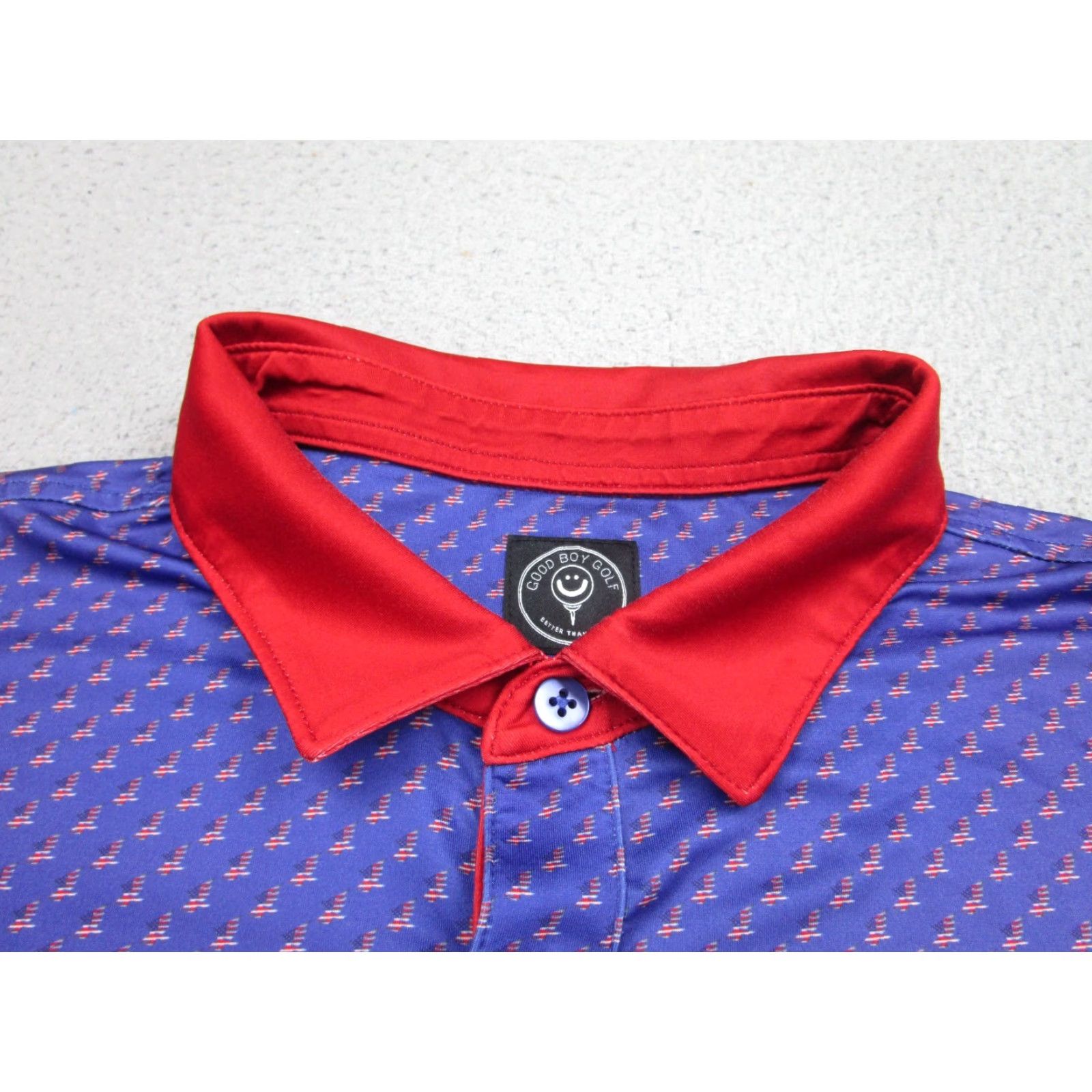 Vintage Good Boy Golf Polo Shirt Mens XL Blue Wicking Short Sleeve Collared Polo Blue Patriotic Eagle American Flag Good Boy Golf Men's Polo XL Blue Size US XL / EU 56 / 4 - 5 Thumbnail