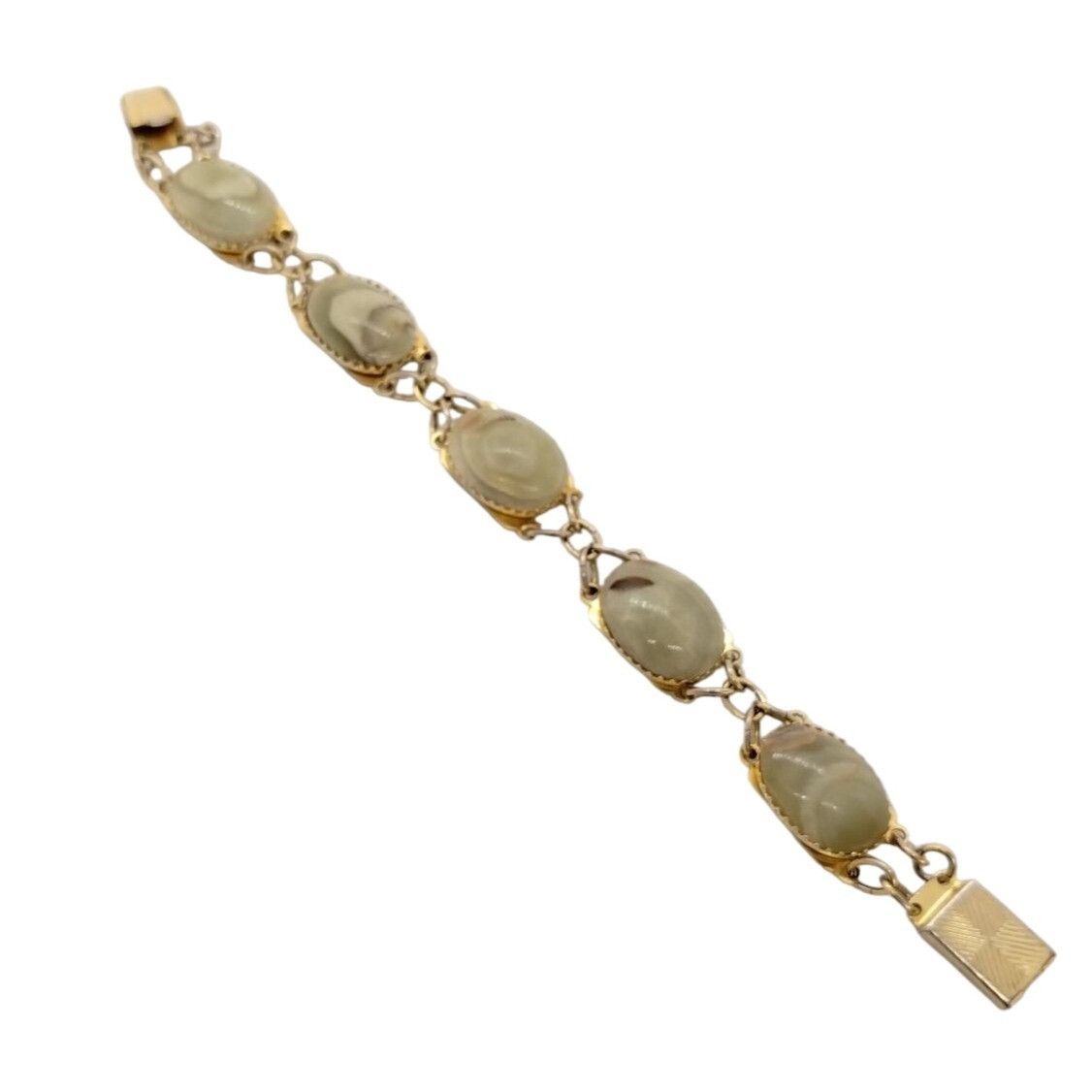 Other Vintage Gold Tone Chain Link Bracelet With Oval Agate Green Size ONE SIZE - 2 Thumbnail