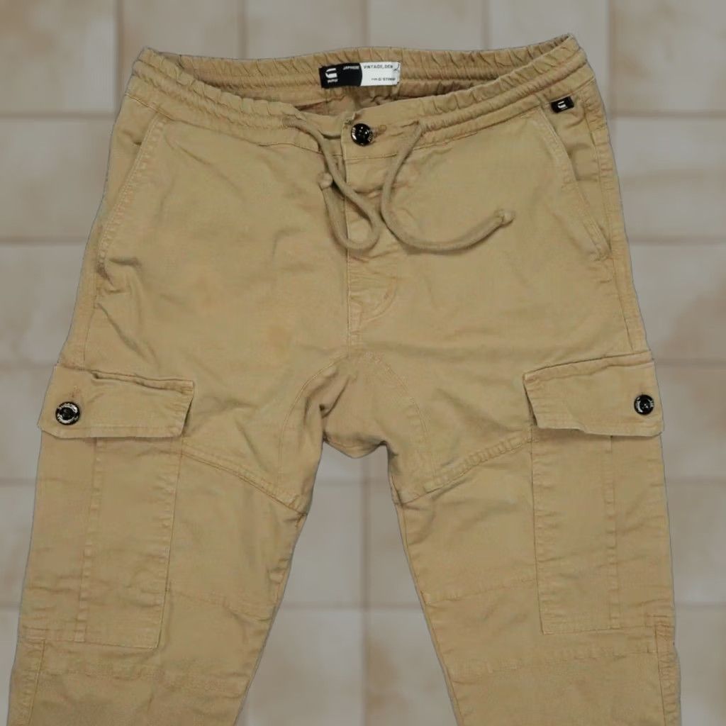 G-Star G-Star RAW Pants Mens Medium Beige Cargo Trouser Drawstring Front Flat Front Cotton Regular Inseam 29in Pockets Size US 31 - 1 Thumbnail