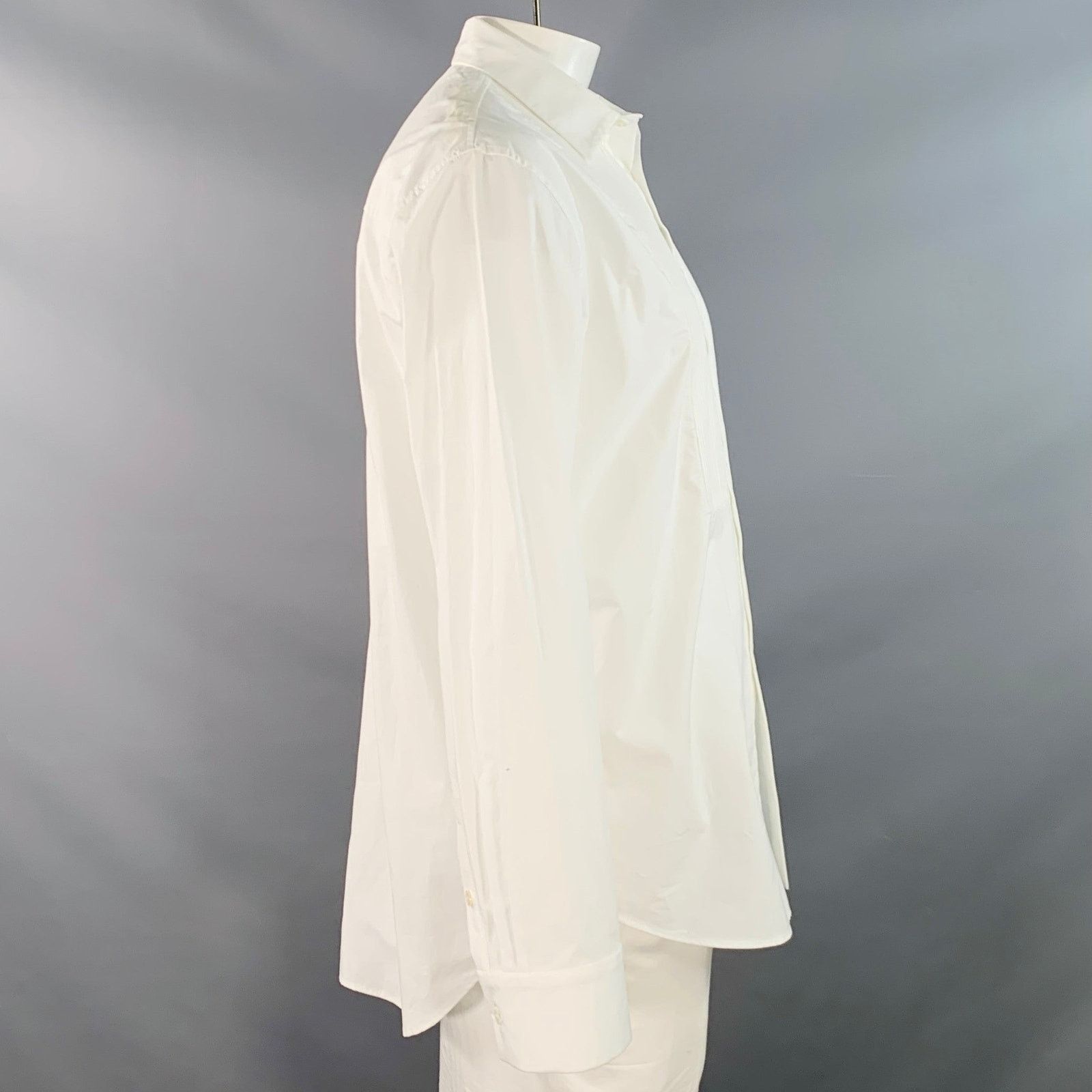 Nili Lotan NILI LOTAN White Cotton Pleated Bib Tuxedo Long Sleeve Shirt Size 48R - 3 Thumbnail