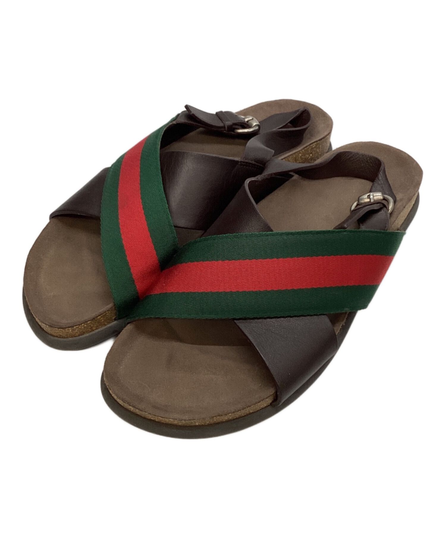 GUCCI Cross-Strap Sherry Line Sandals Brown 8