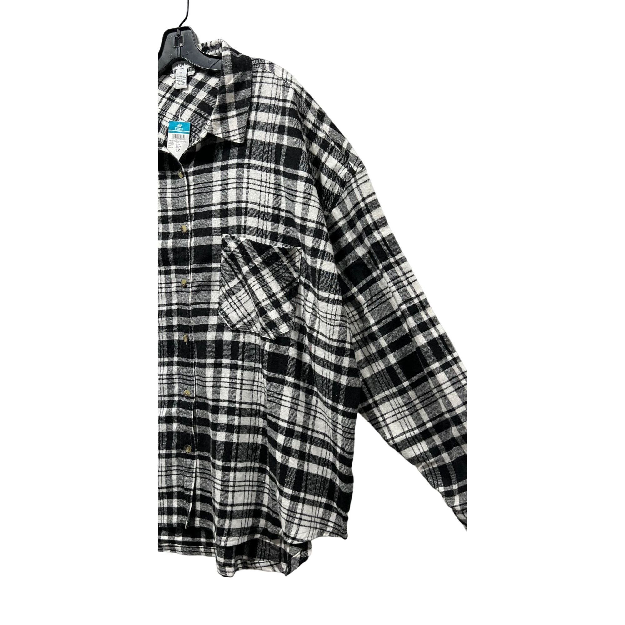 Other Rue + - Women's Plaid Long Sleeve Shirts - Black/White - 4X Size 4XL / US 24-26 - 12 Thumbnail