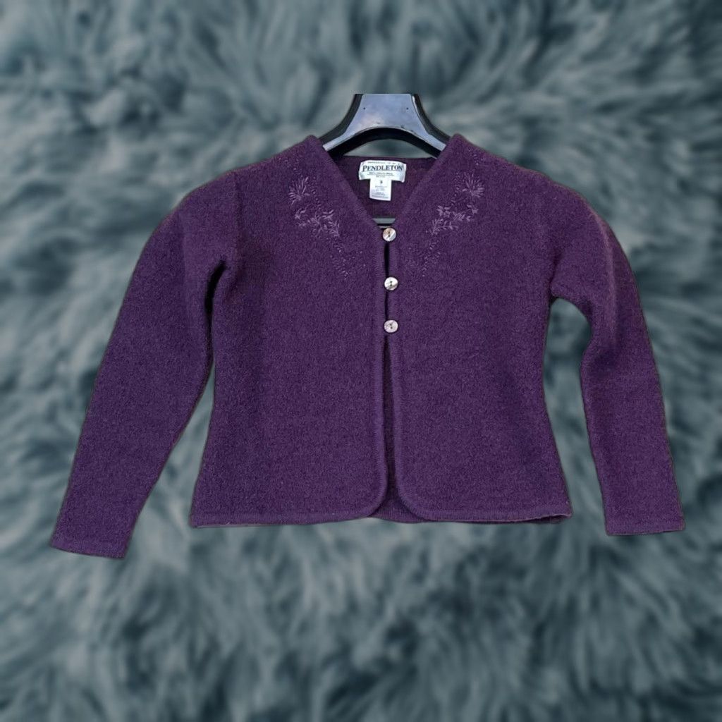 Pendleton VINTAGE Pendleton Virgin Wool Cardigan Purple Embroider Button up Women XS-S See Pic Size XS / US 0-2 / IT 36-38 - 1 Thumbnail