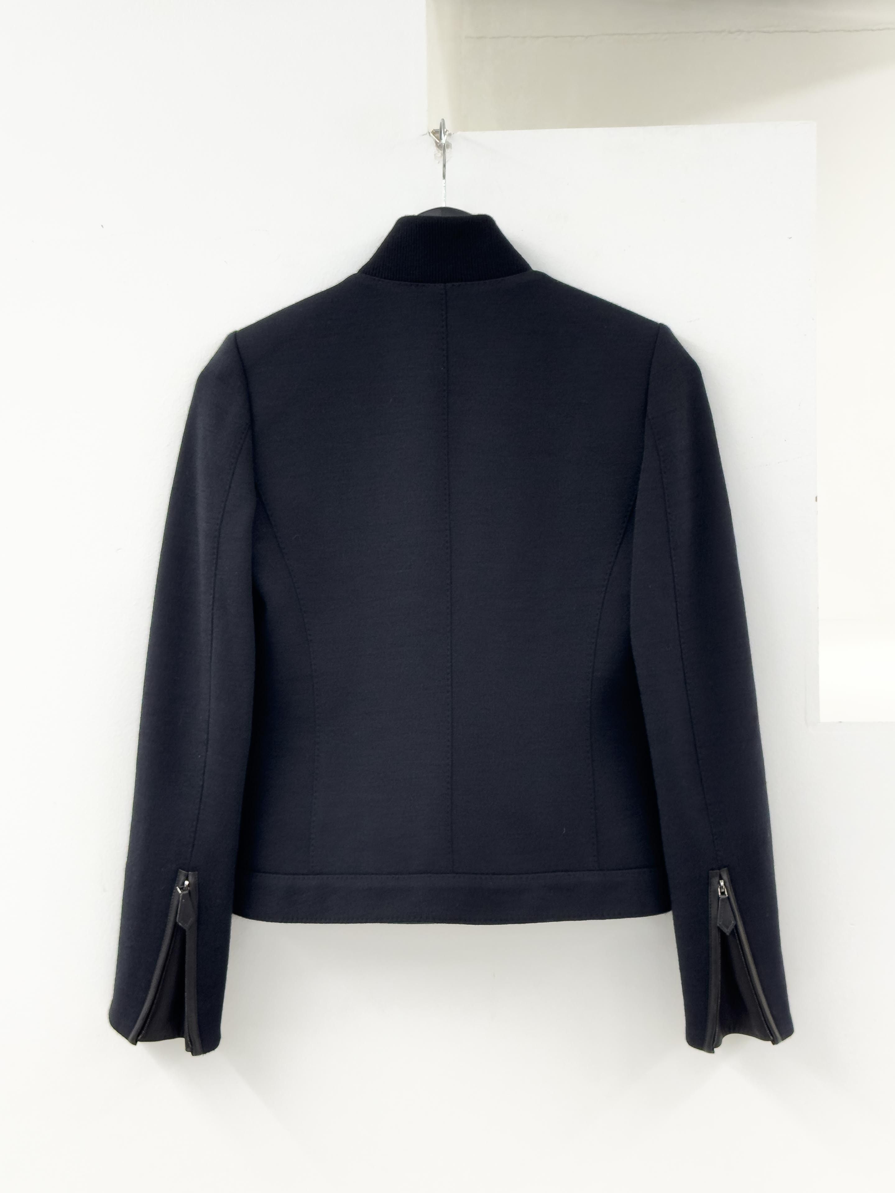 Hermes HERMÈS Wool & Leather Jacket with Silk Lining Size XS / US 0-2 / IT 36-38 - 6 Thumbnail