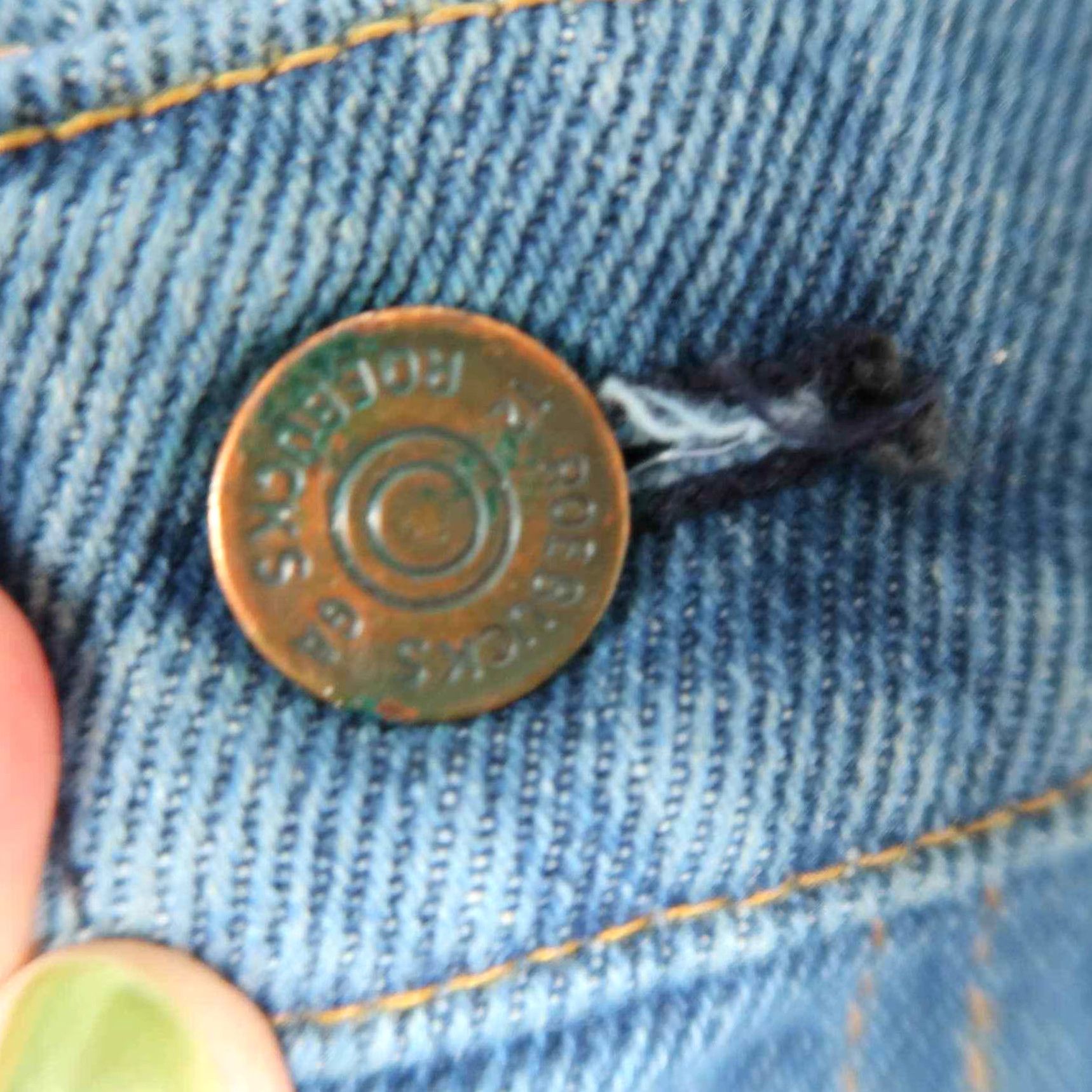 Denime VINTAGE Roebuck's 70s Blue Denim Jeans - 31 Men's Straight Leg, Medium Wash, Casual Cotton, 1970s - Mens 31 Size US 31 - 3 Thumbnail