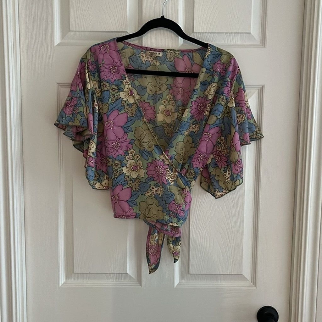 Other Floral Tie Front Wrap Short Sleeve Wrap/Blouse/Kimono Size XL / US 12-14 / IT 48-50 - 9 Thumbnail
