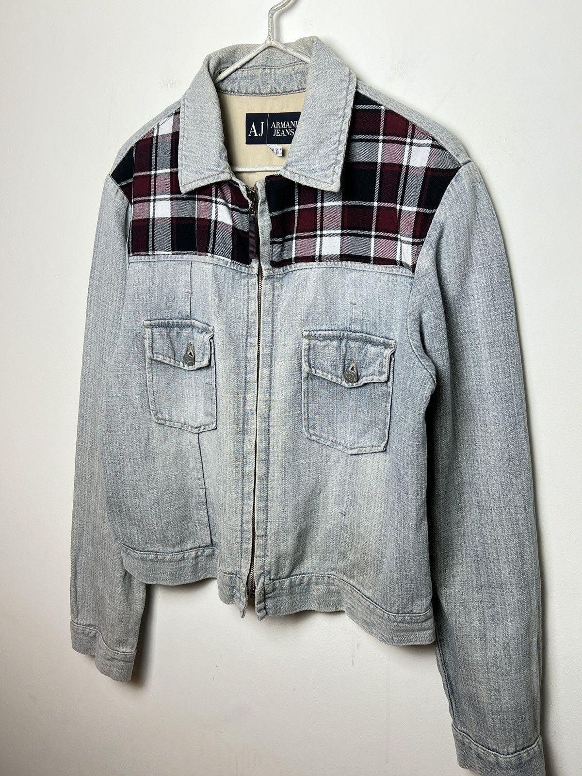 Giorgio Armani armani y2k archive hemp moto tartan work jacket Size US M / EU 48-50 / 2 - 4 Thumbnail